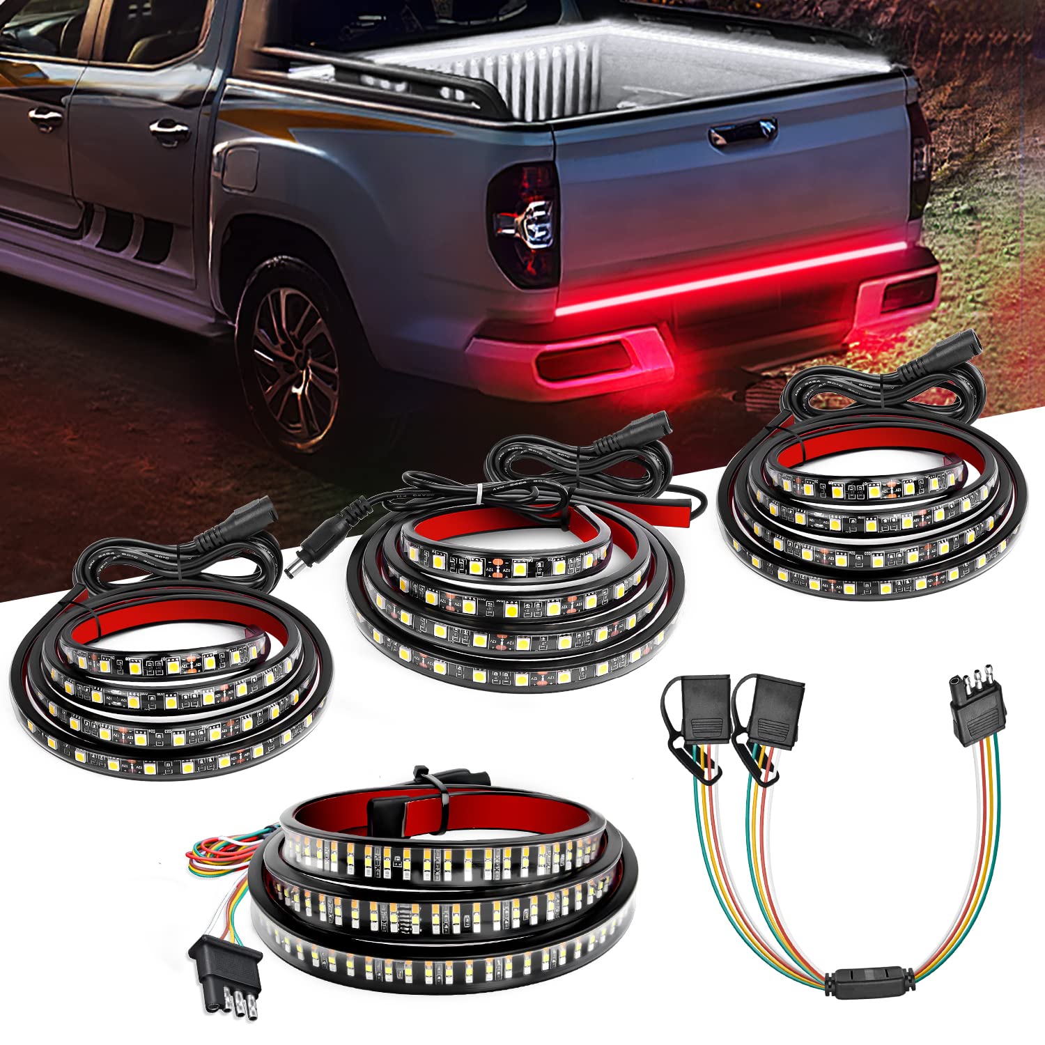 Nilight 3Pcs 60 Inch Truck Bed Light Strip Bundle With Tailgate Bar 60'' Triple Row 504 Led Strip 4 Way Flat Trailer Y-Splitter