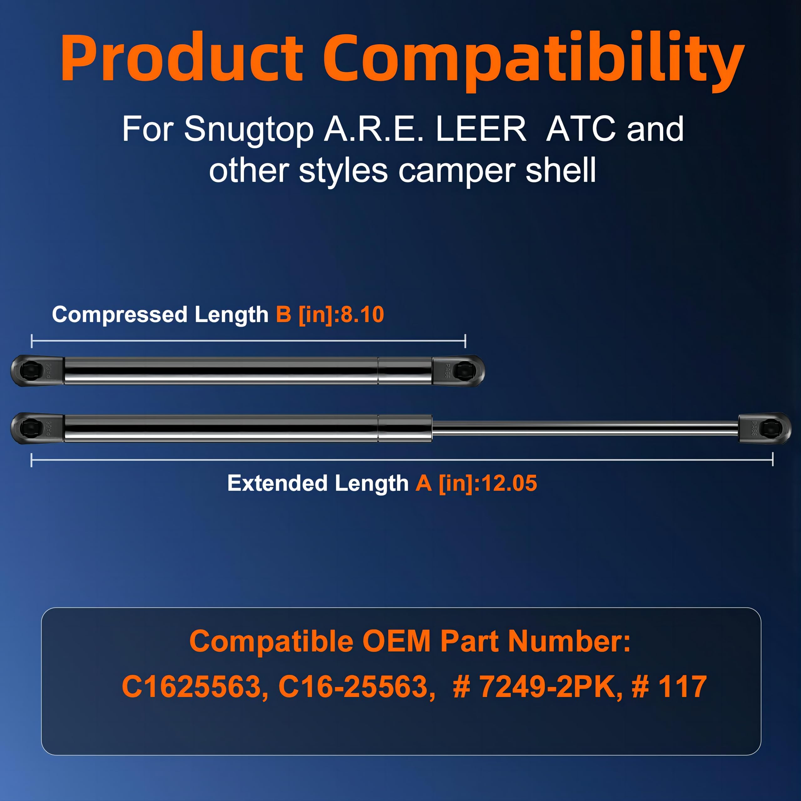 Euplokeer Qty (2) C16-25563 12In 65Lb/289N Gas Shock Strut Lift Support For Weatherguard Truck Tool Box, Truck Topper Camper Win