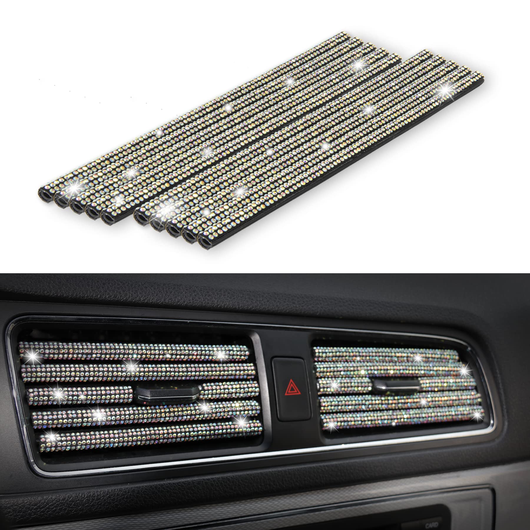 Livtee Bling Car Air Vent Outlet Moulding Trim, 10Pcs Car Air Conditioner Decoration Strip, Bling Rhinestone Diamond Car Interior Accessories For Women And Teens, Colorful