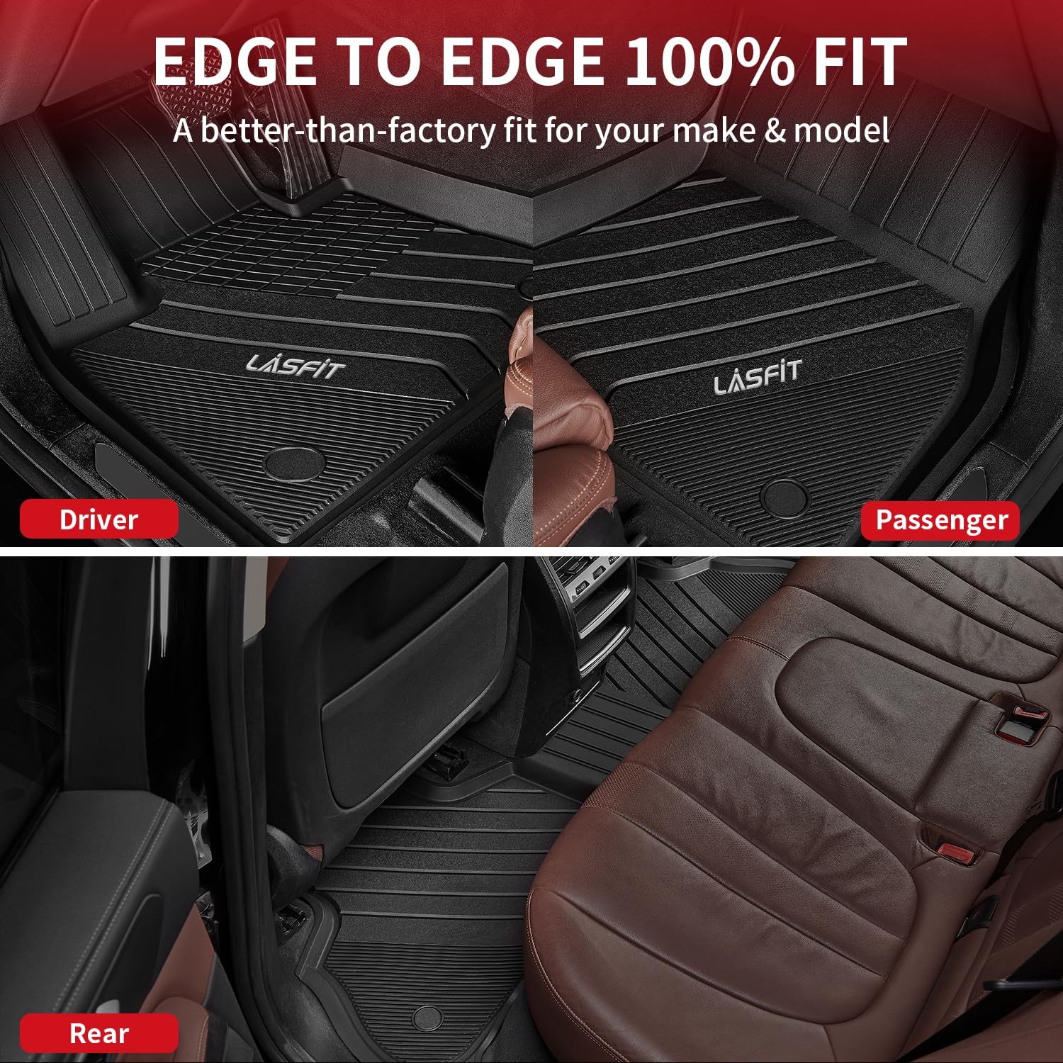 Lasfit Floor Mats Fit For Bmw X7 2019-2025 2026 7 Seaters, Custom Fit Tpe All Weather Waterproof Floor Mat Front & Rear Rows Car