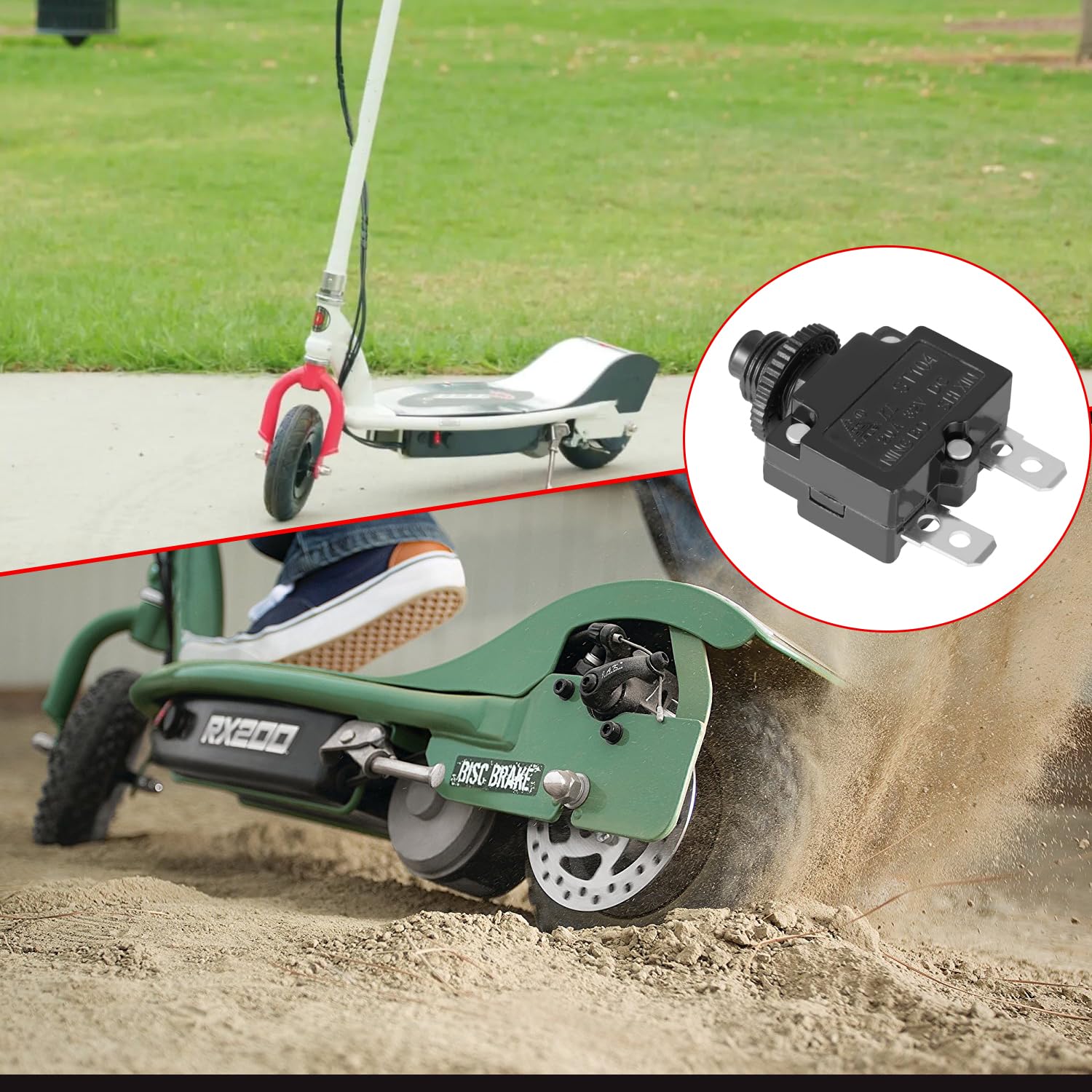 KAMIER 20A Circuit Reset Button Power Switch Replacement for Razor E200 E200S RX200 E300 E325 E300S E175 E150 E100 E90 Electric