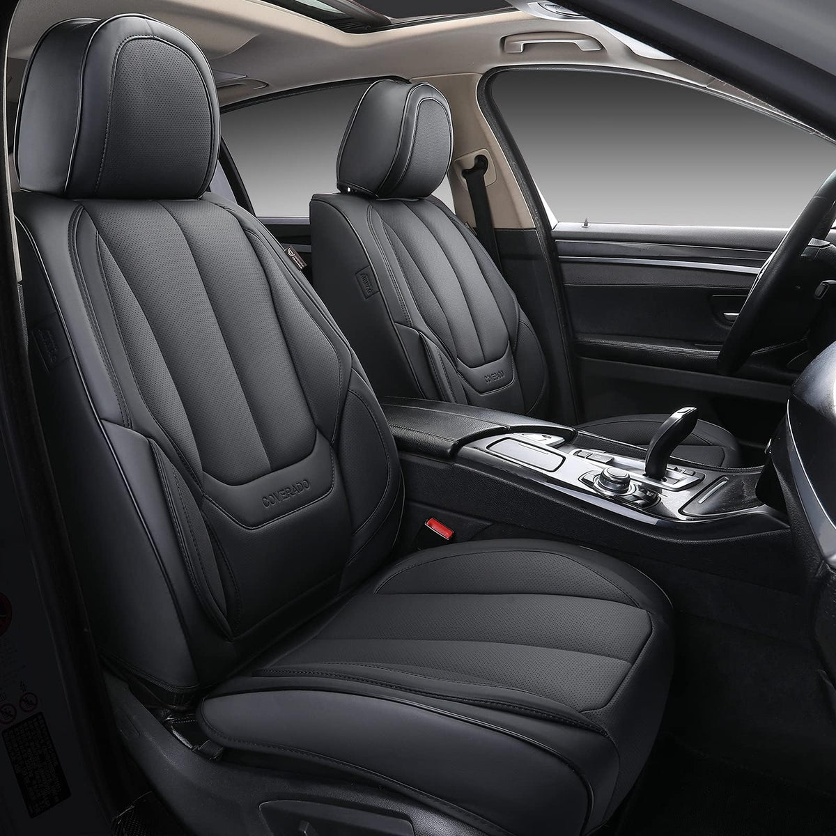Coverado Car Seat Covers Full Set, Seat Covers For Cars, Black Car Seat Cover, Car Seat Protector Waterproof, Nappa Leather Car Seat Cushion, Car Seat Covers Front Seats And Back Fit For Most Cars