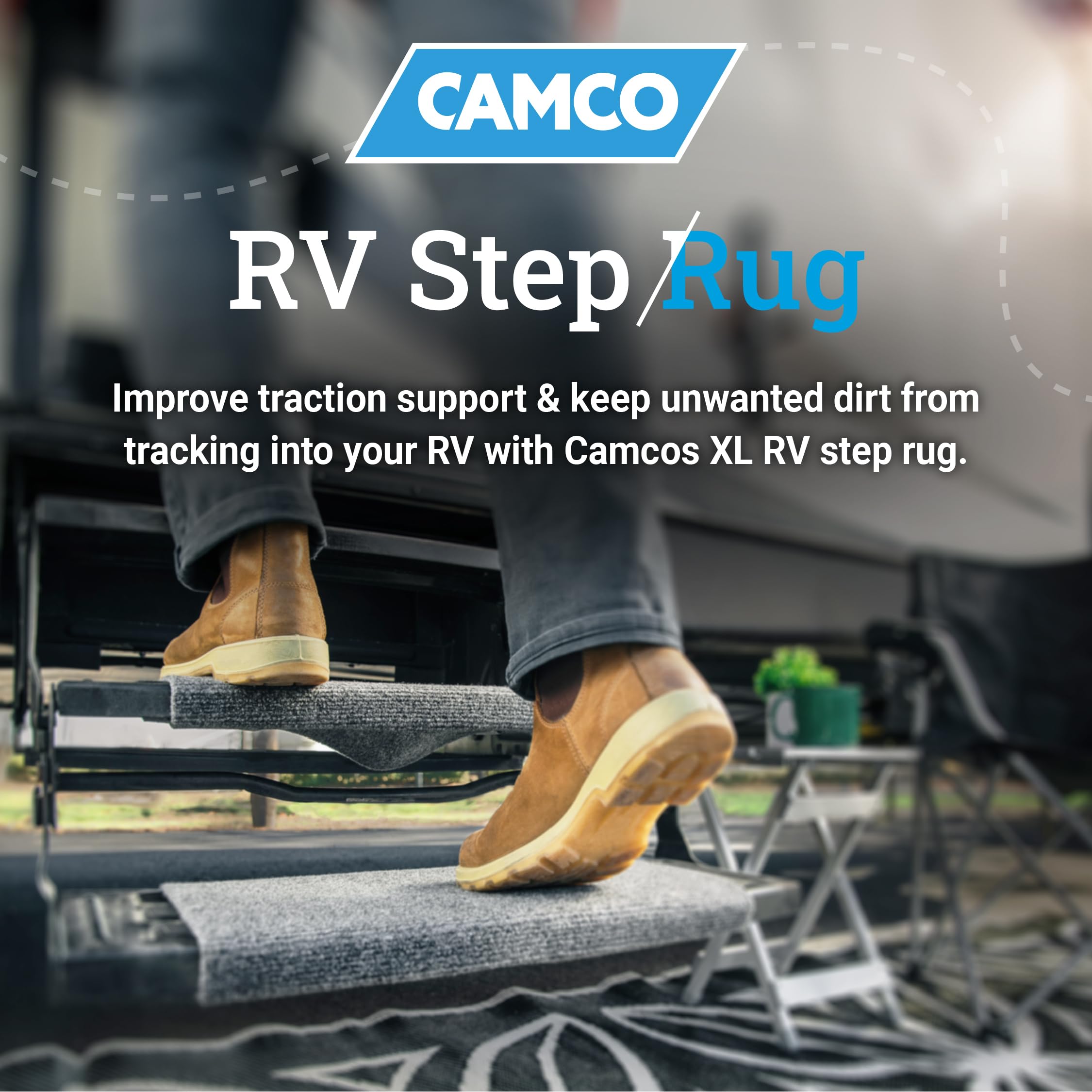Camco Wrap Around Rv Step Rug - For Manual & Electric Rv Steps - Fits 18 Wide Steps - Weather-Resistant - Gray (42925)
