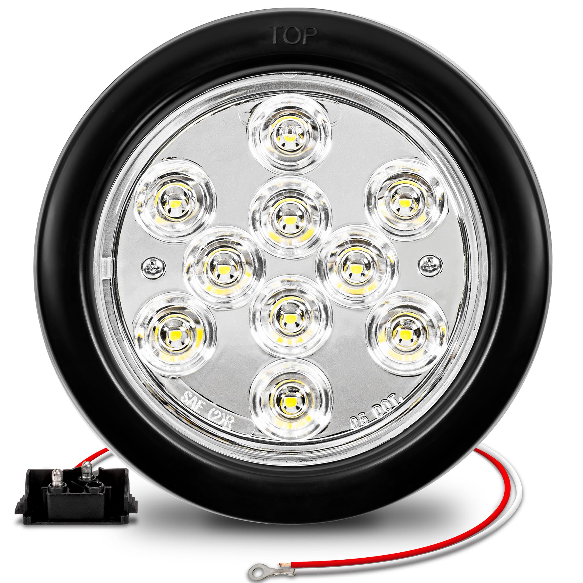 TRUE MODS 4 Round Clear White LED Trailer Tail Lights [DOT Certified] [Grommet & Plug Included] [IP67 Waterproof] Reverse Back U