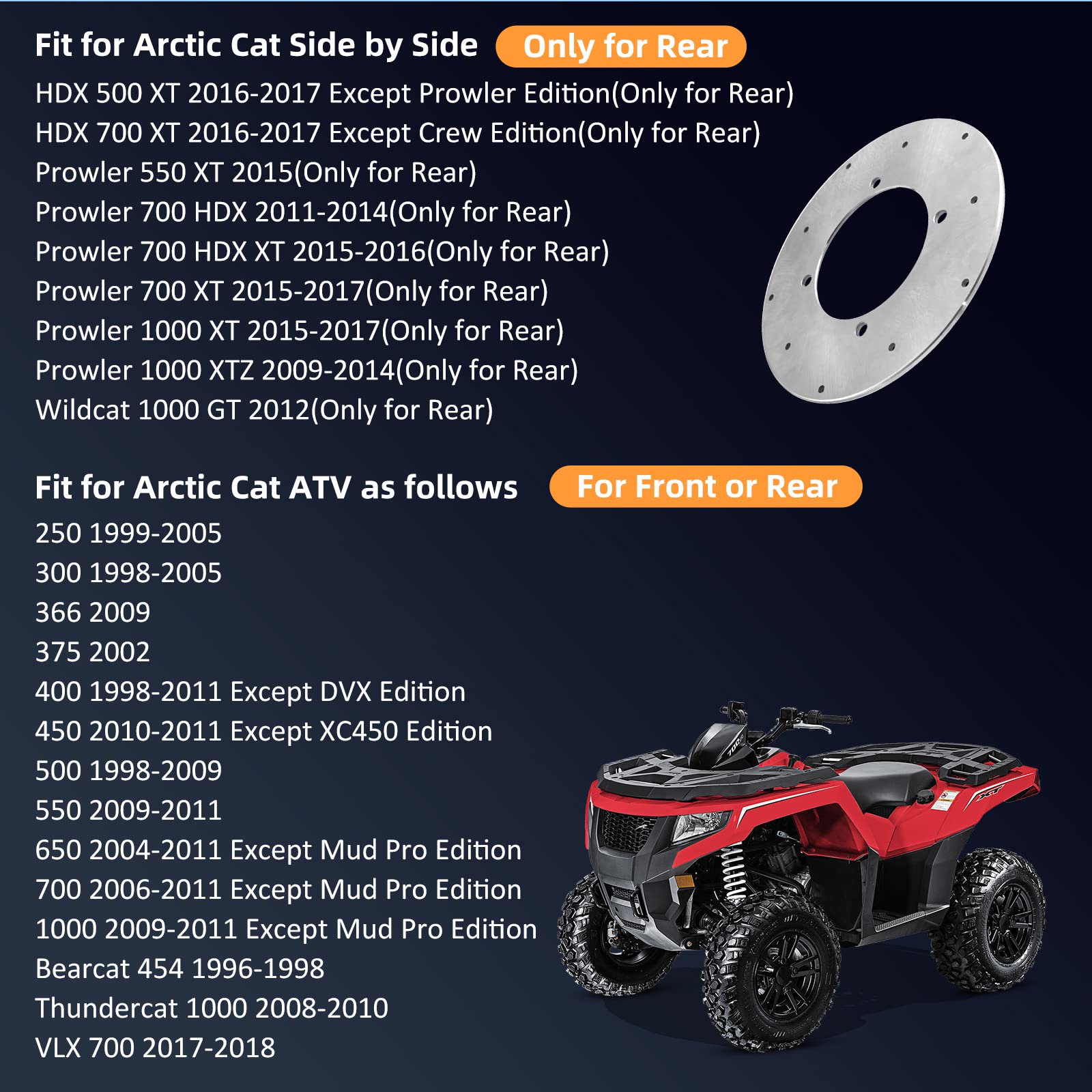 M MATI Front or Rear Brake Disc Rotor for Arctic Cat 250 300 400 500 650 700 Prowler 700 1000 1436-164