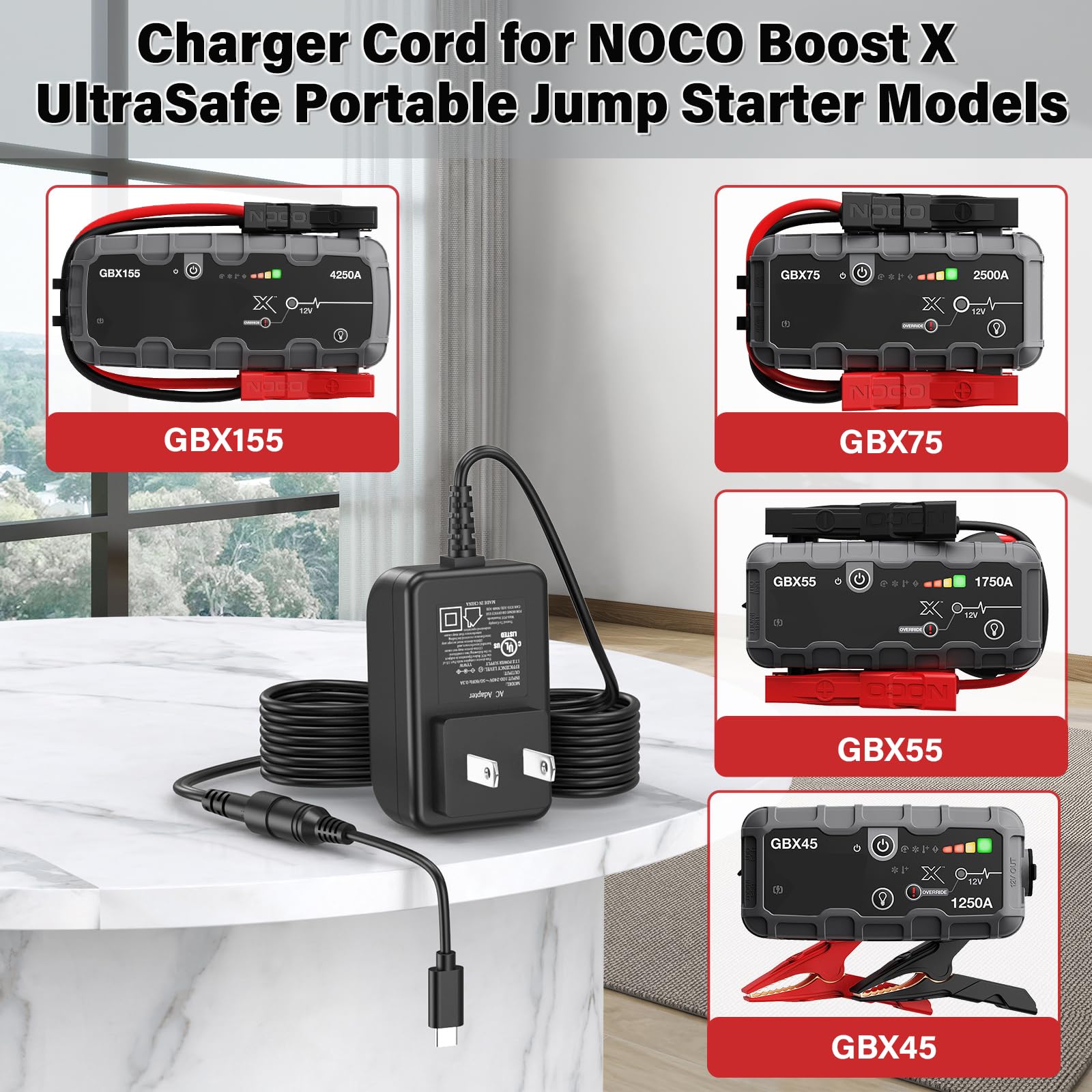 HIENADTOR 5V Charger for NOCO Boost X GBX45 GBX55 GBX75 GBX155 Sport Battery Jump Starter Power Cord AC/DC Adapter for NOCO Boos