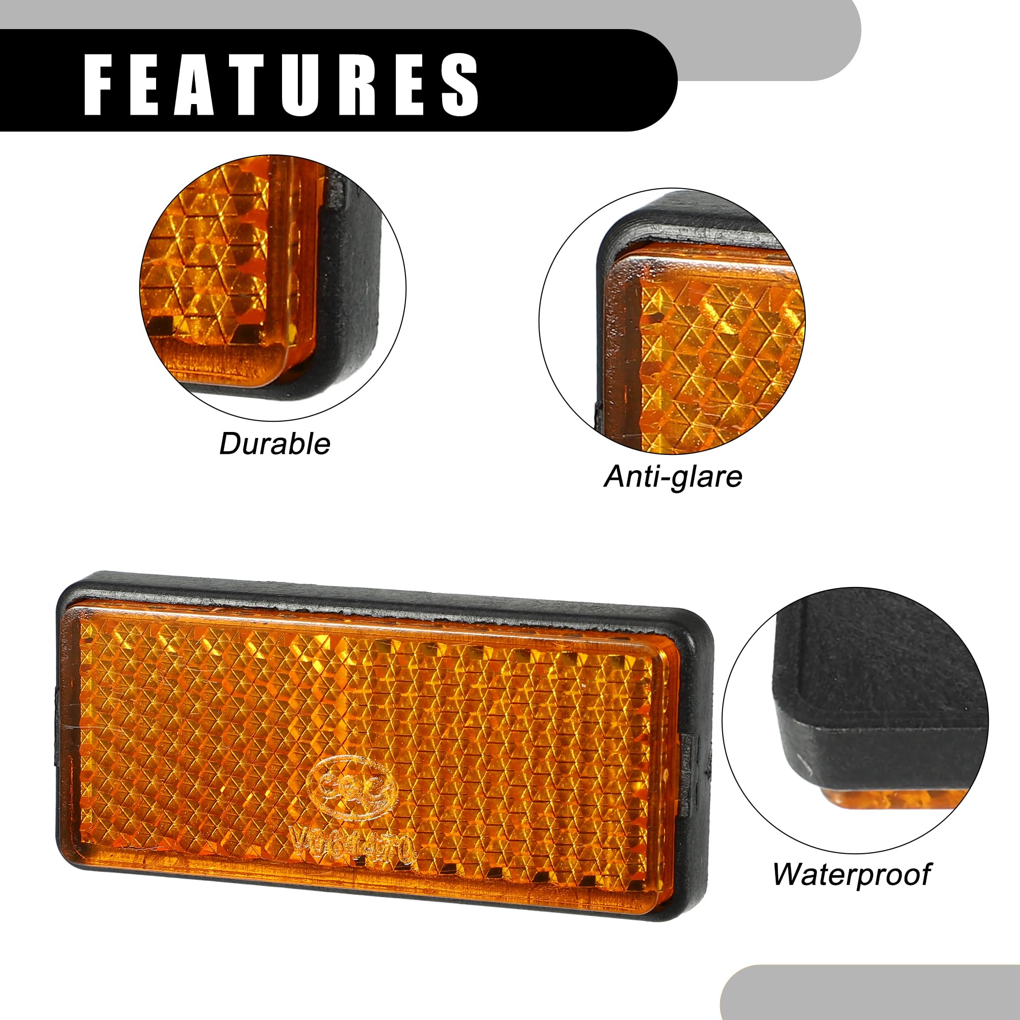 Partuto 4pcs 2.20''x0.98'' Universal Reflector - Rectangle Motorcycle Bike Safety Reflector Increase Visibility and Safety on Th