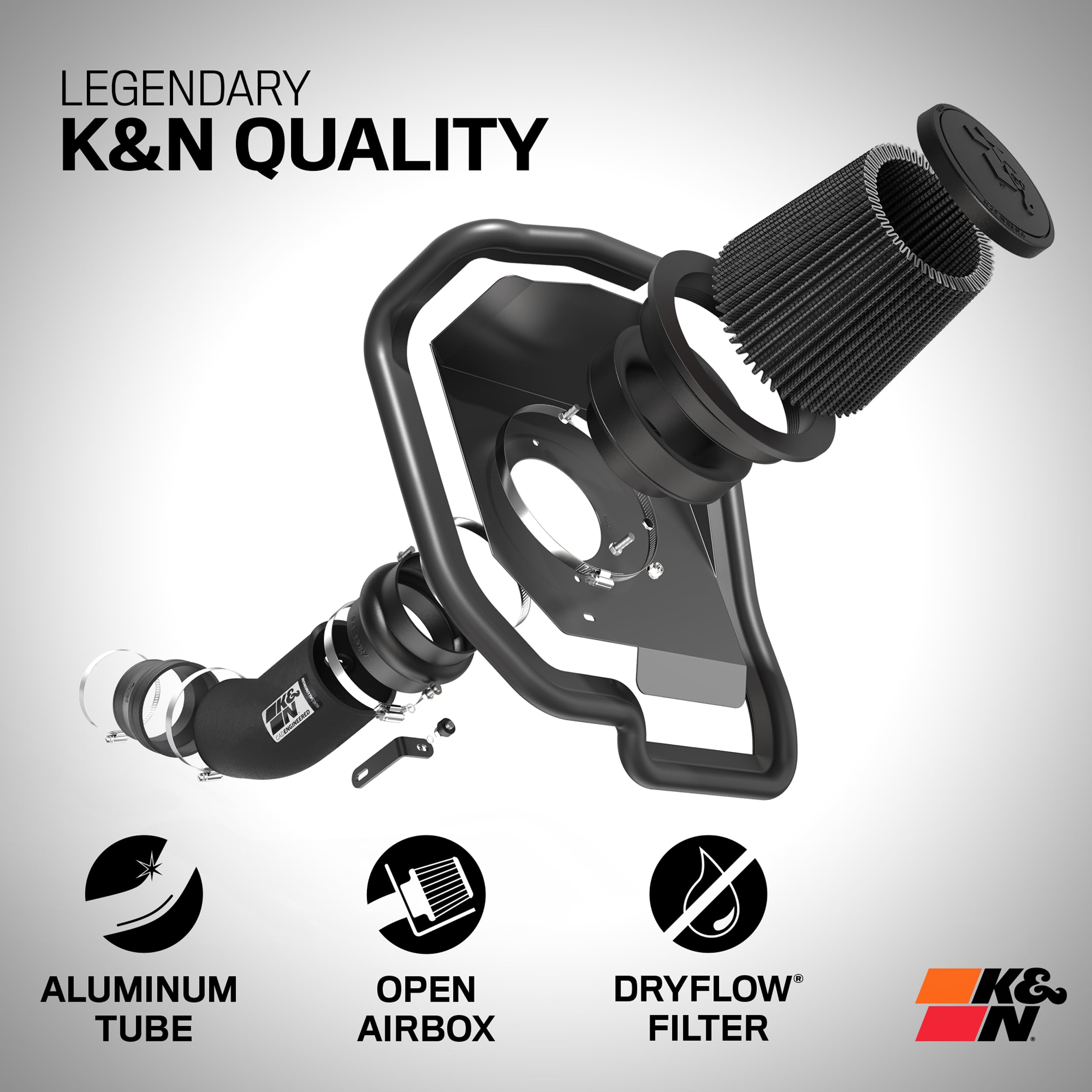 K&N Cold Air Intake System: Dry-Flow Air Filter, Increase Performance & Towing: Compatible With 2016-2023 Toyota Tacoma, 71-9039