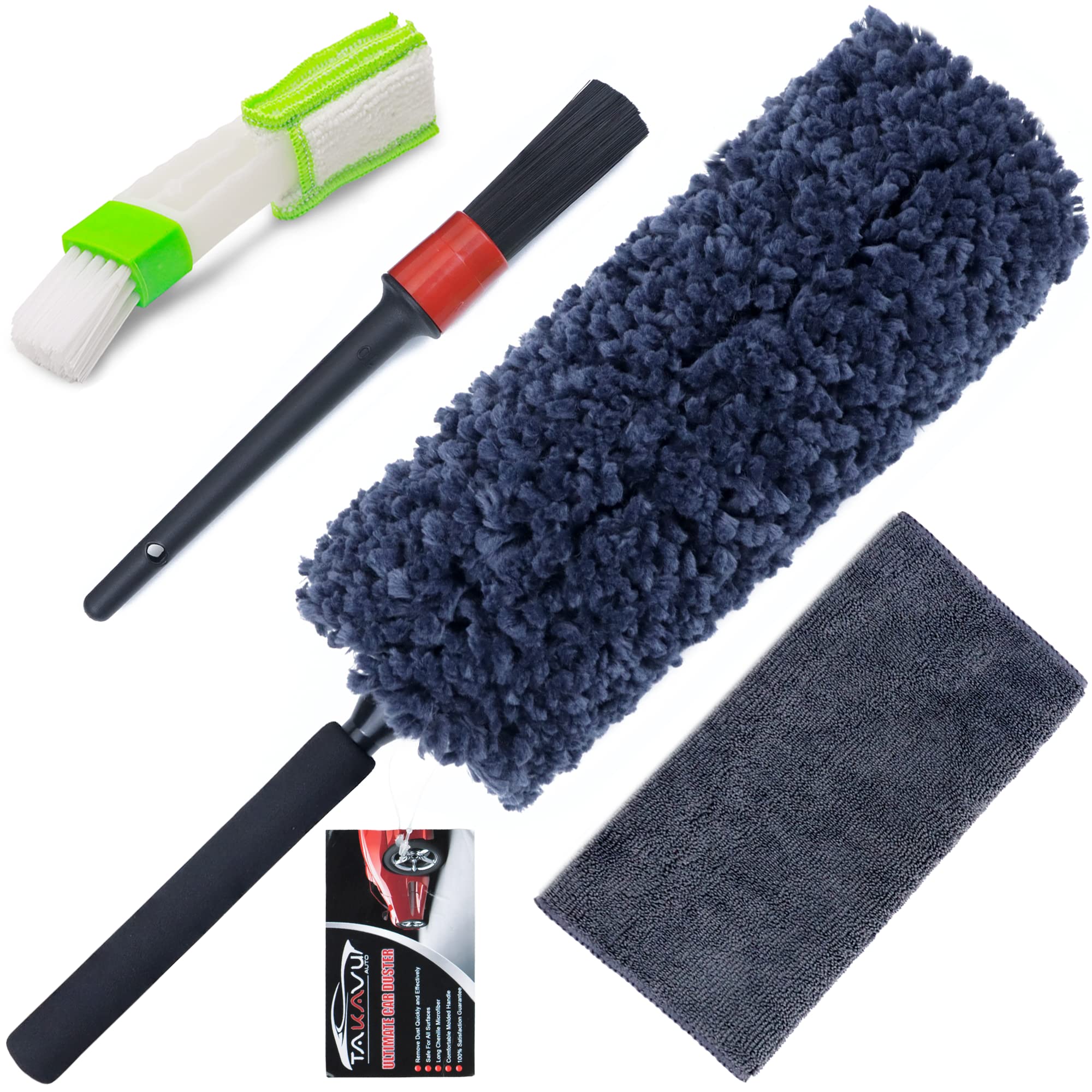 Takavu Car Duster Interior - Double-Sided Microfiber With Comfort Handle - Lint & Scratch-Free Cleaning For Cars, Trucks, Rvs (I