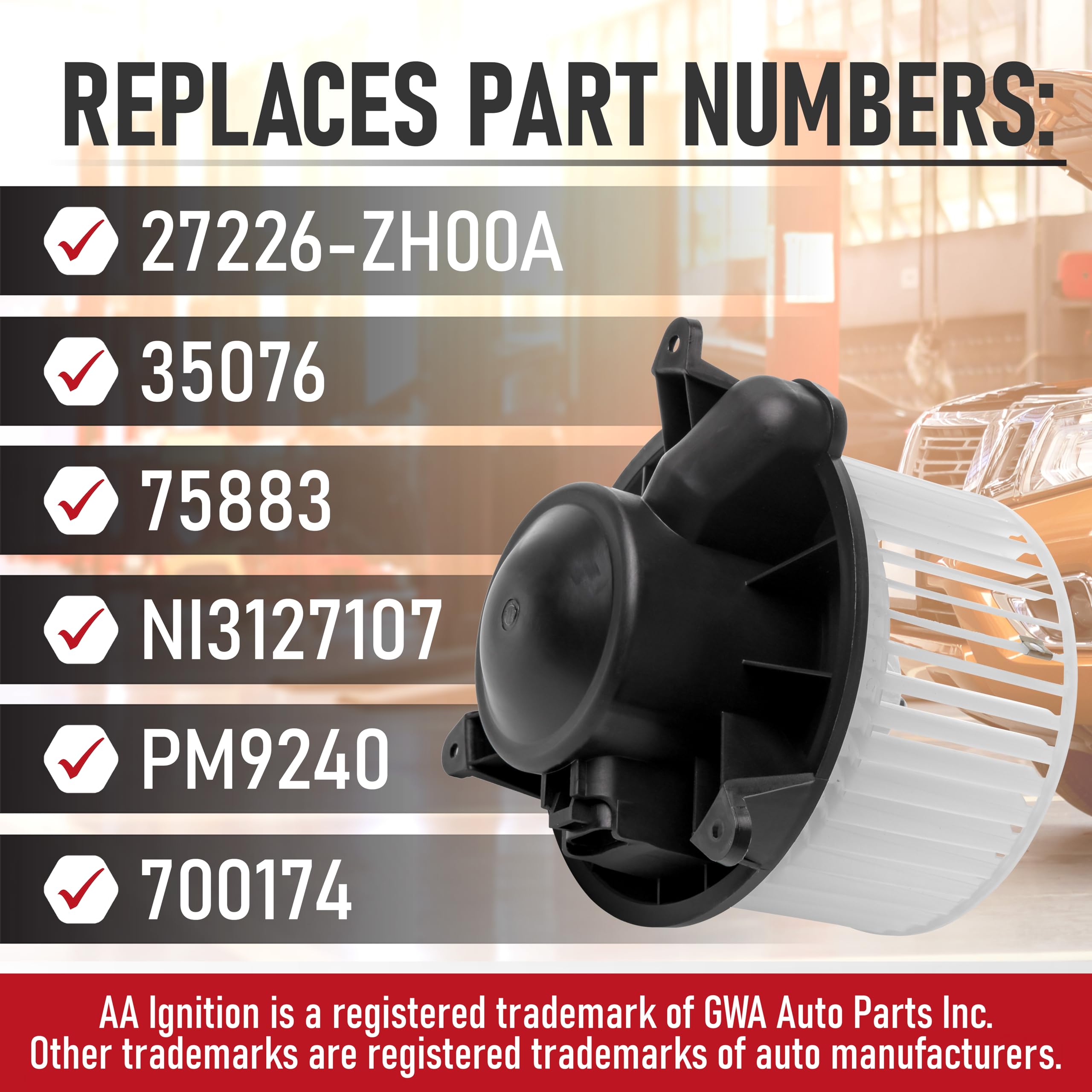 Hvac Blower Motor Replacement By Aa Ignition - Fits Nissan & Infiniti Vehicles - Qx56, Armada, Pathfinder Armada, Titan 2004-201