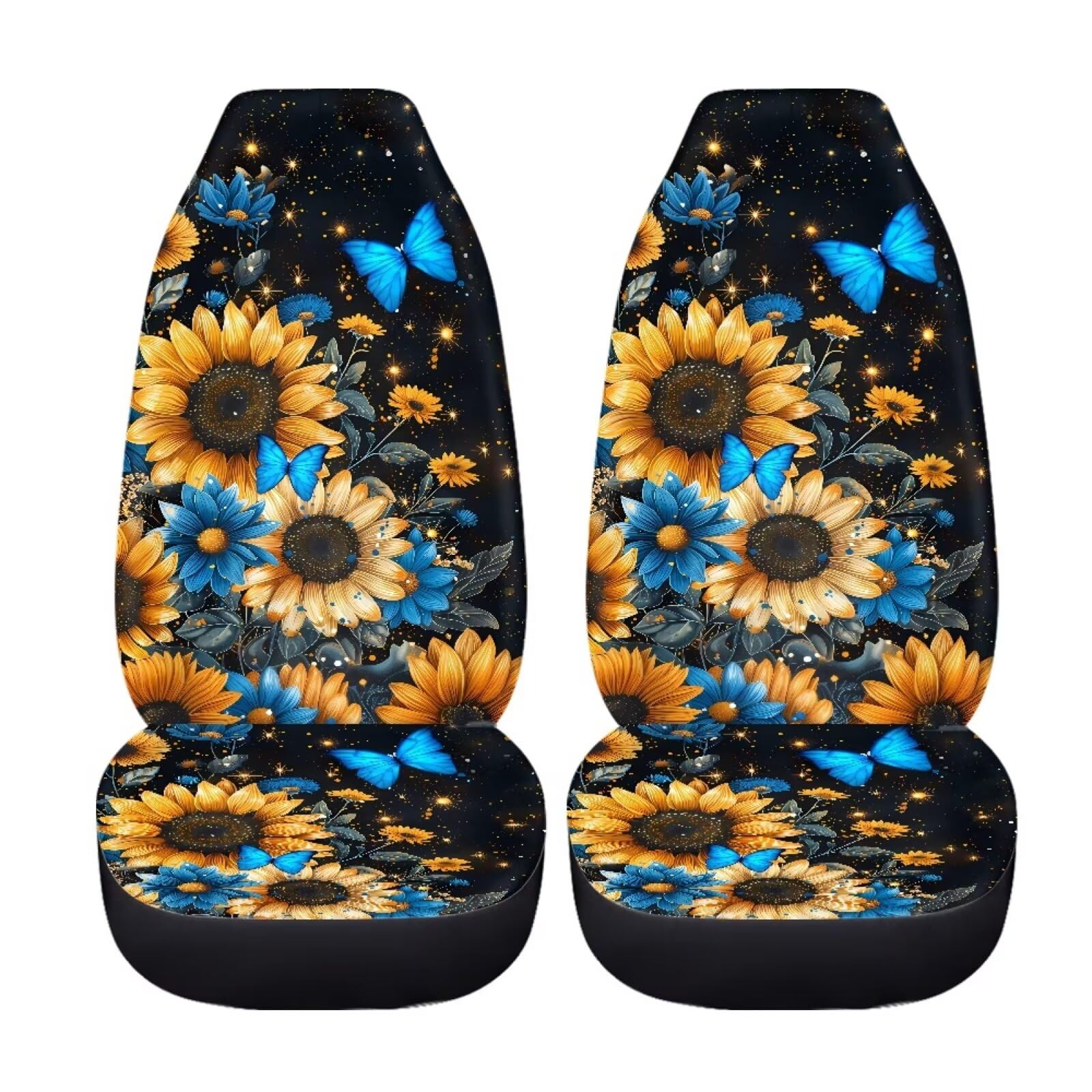 Bigcarjob Sunflower Car Accessories Sets 2 Pcs Auto Front Seat Protector Butterfly Print Car Seat Cover Sets For Womens Girly Cu