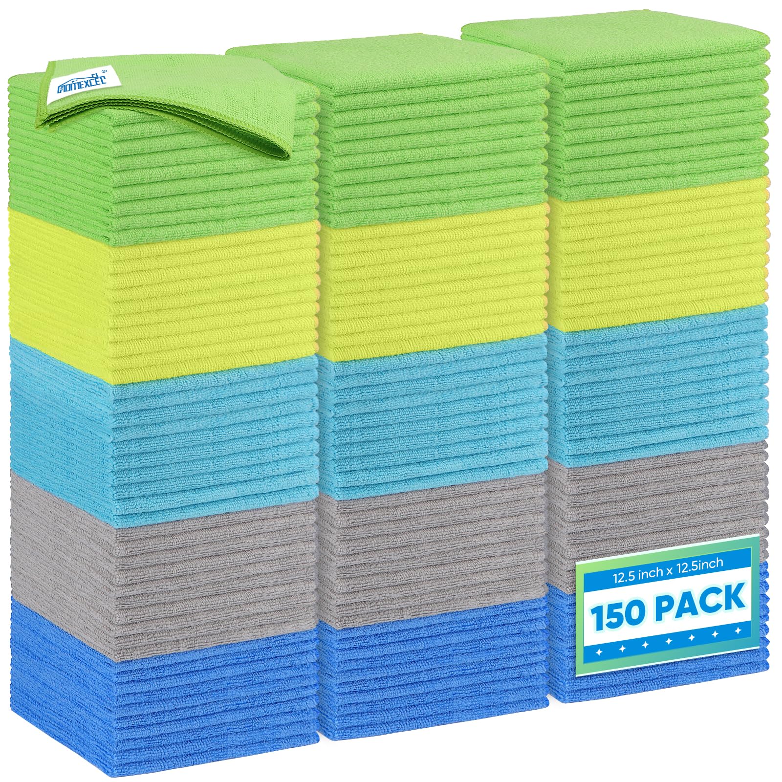 Homexcel Microfiber Cleaning Cloth 150 Pack, 12.5 X 12.5 Inch Microfiber Towels For Cars, Ultra Absorbent Car Washing Cloth, Lin