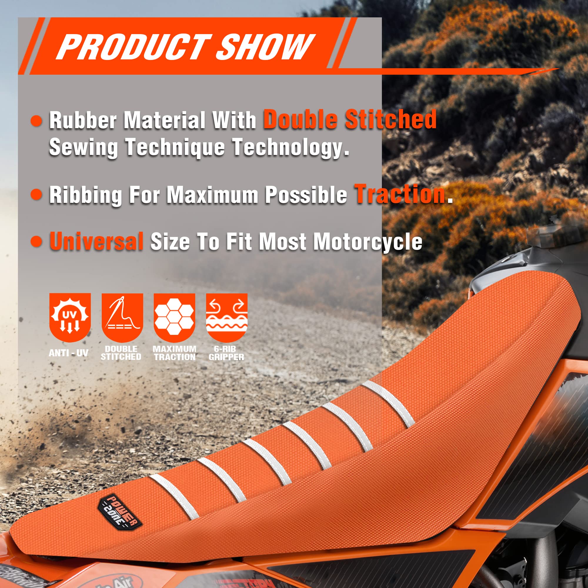 Fewfuss Dirt Bike Seat Cover - White Stripe Universial Seat Cover For Dirt Bike - Motorcycle Motorcross Enduro Seat Covers (Oran