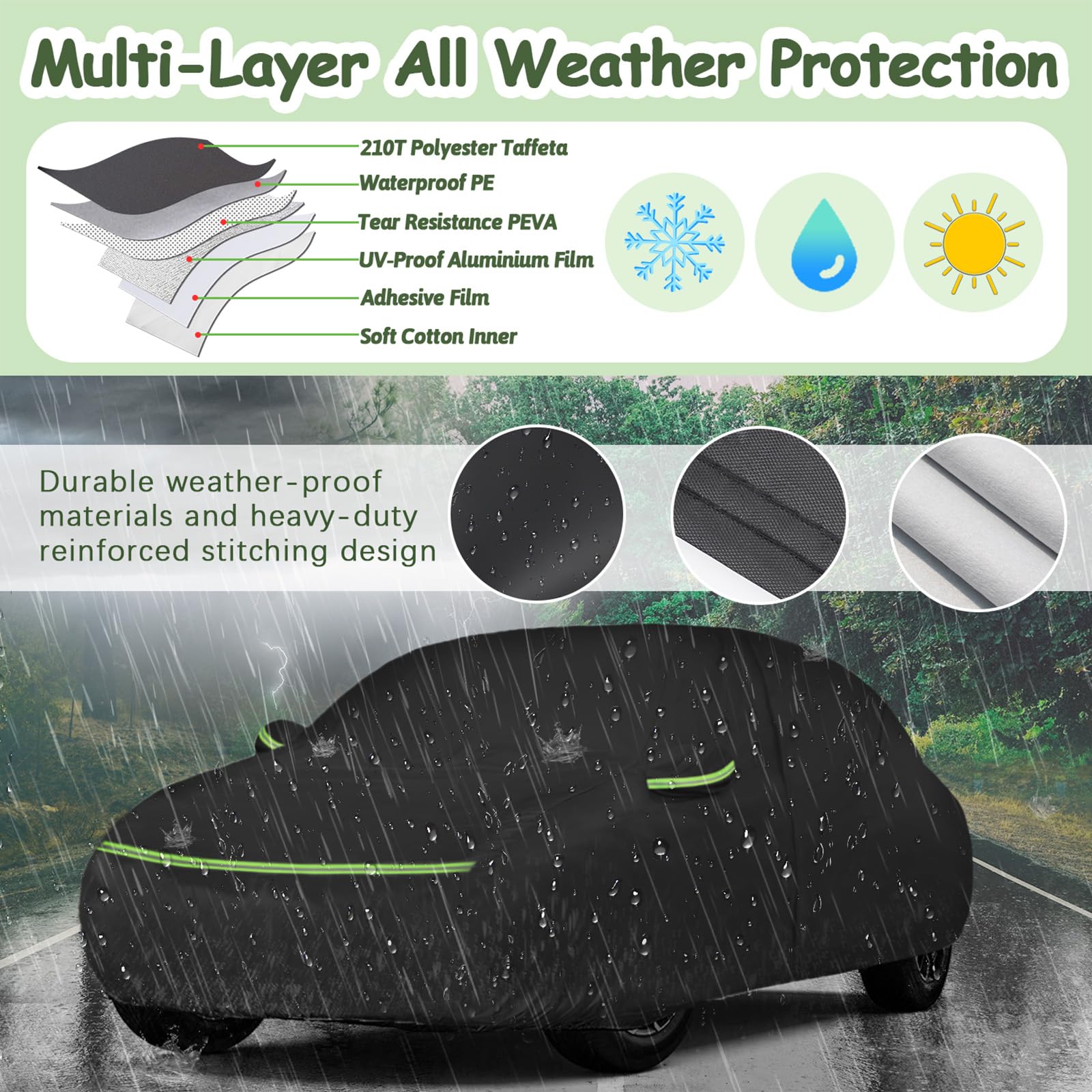 Car Cover For 2007-2025 Fiat 500/500C/500E Abarth/New Fiat 500 (Hatchback/Cabrio/3+1), 210T Waterproof Sun Rain Dust Snow Protec