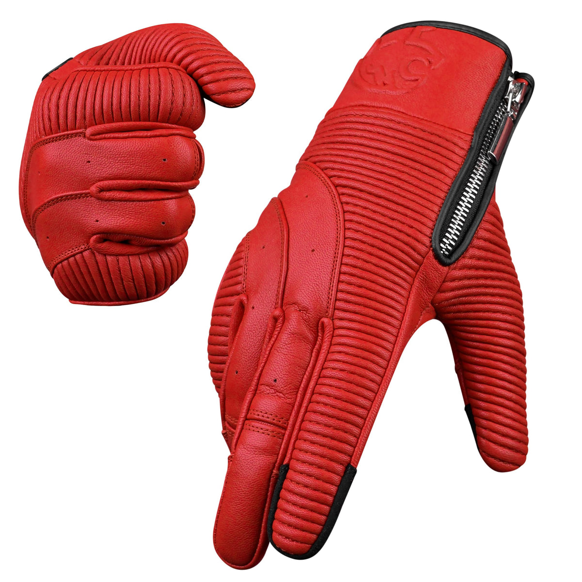 J.A.G. JAG Motorcycle Touchscreen Gloves - Red Leather Motorbike, Padded Powersports Racing Glove - Motorcycle Gloves for Men