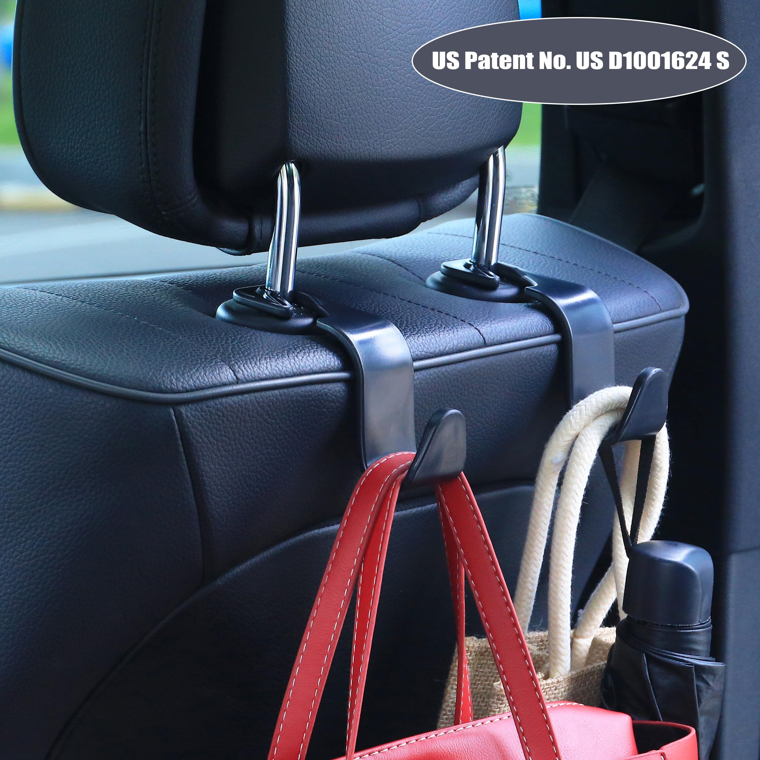 Amooca Car Seat Headrest Hook 4 Pack Hanger Storage Organizer Universal For Handbag Purse Coat Universal Fit Vehicle Car Black W