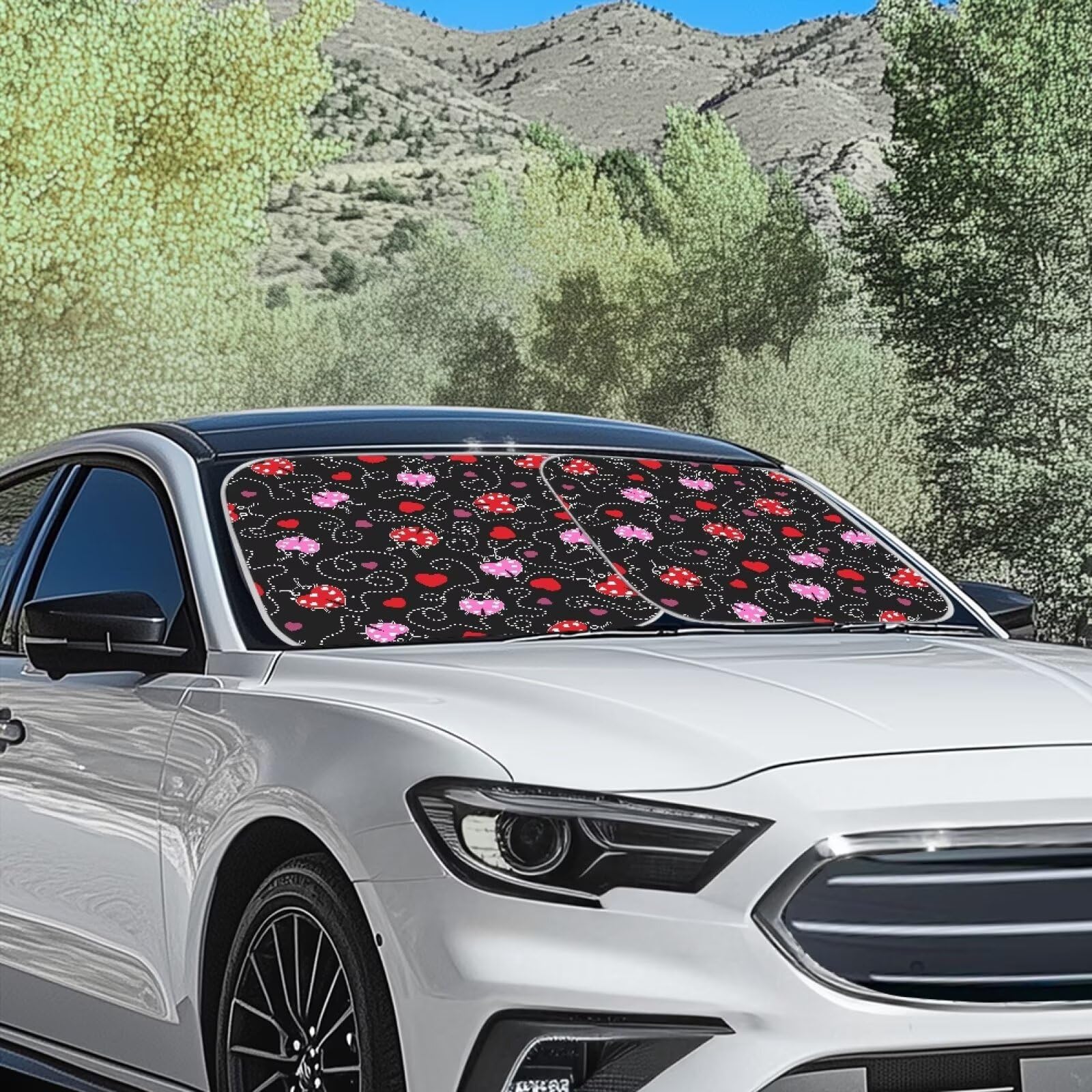 Huisefor Ladybug Print Car Windshield Sunshade For Women Foldable Car Sun Shade For Front Windshield Easy To Install Automotive