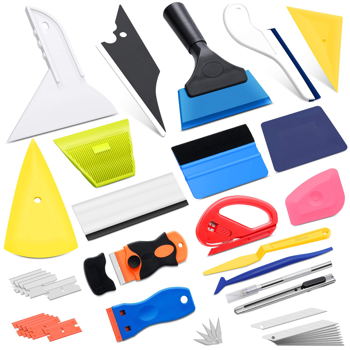 Reevaa Window Tint Kit & Vinyl Wrap Tools, 43Pcs Professional Tools, Windshield & Car Wrap Tint Squeegee, Knife Cutter Kit, Felt Squeegee Tinting Kit, Essential Tinting Kit For Film Installation