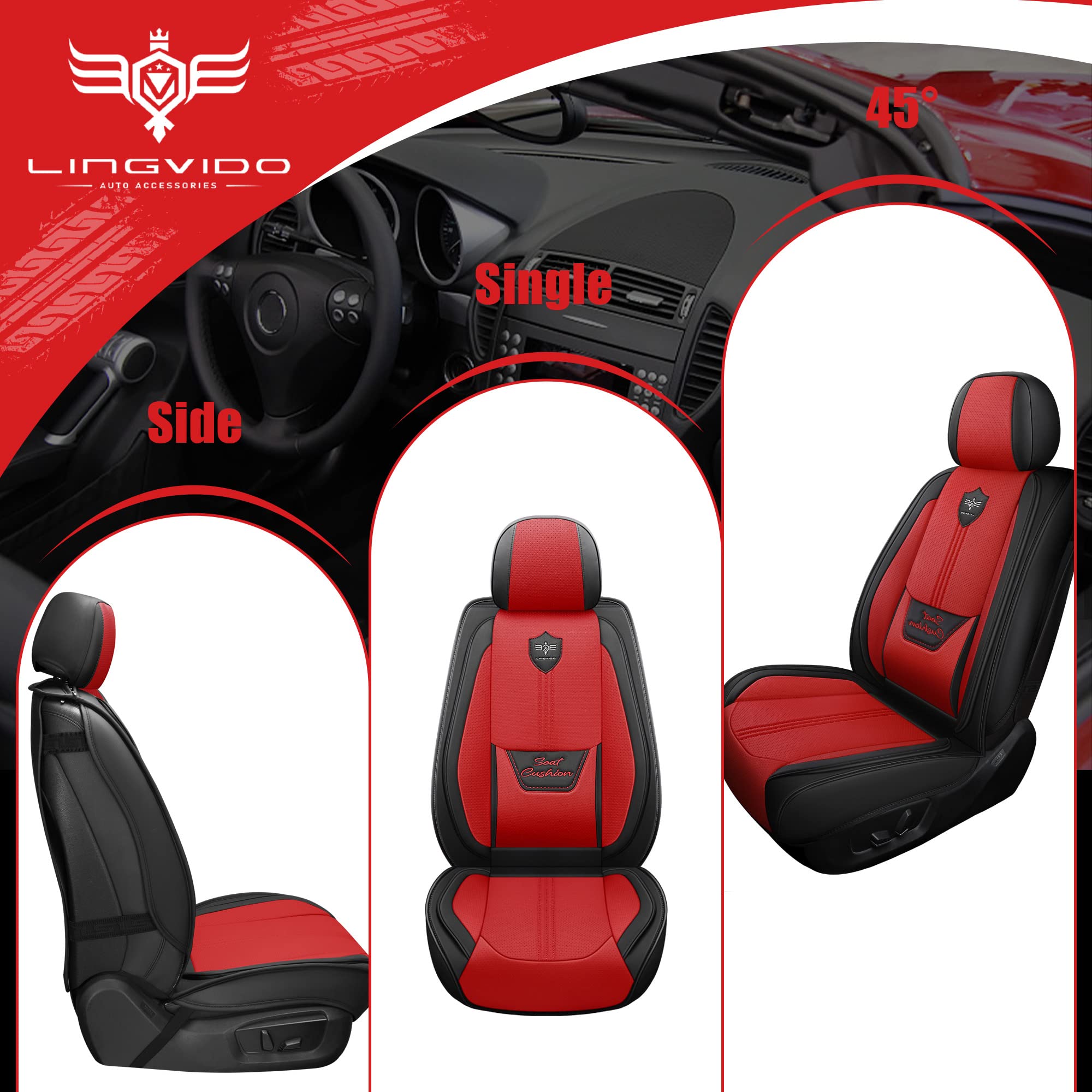 LINGVIDO Leather Car Seat Covers, Breathable Automotive Cover Cushion Accessories for Cars & SUV Truck Universal Fit Set(Black &