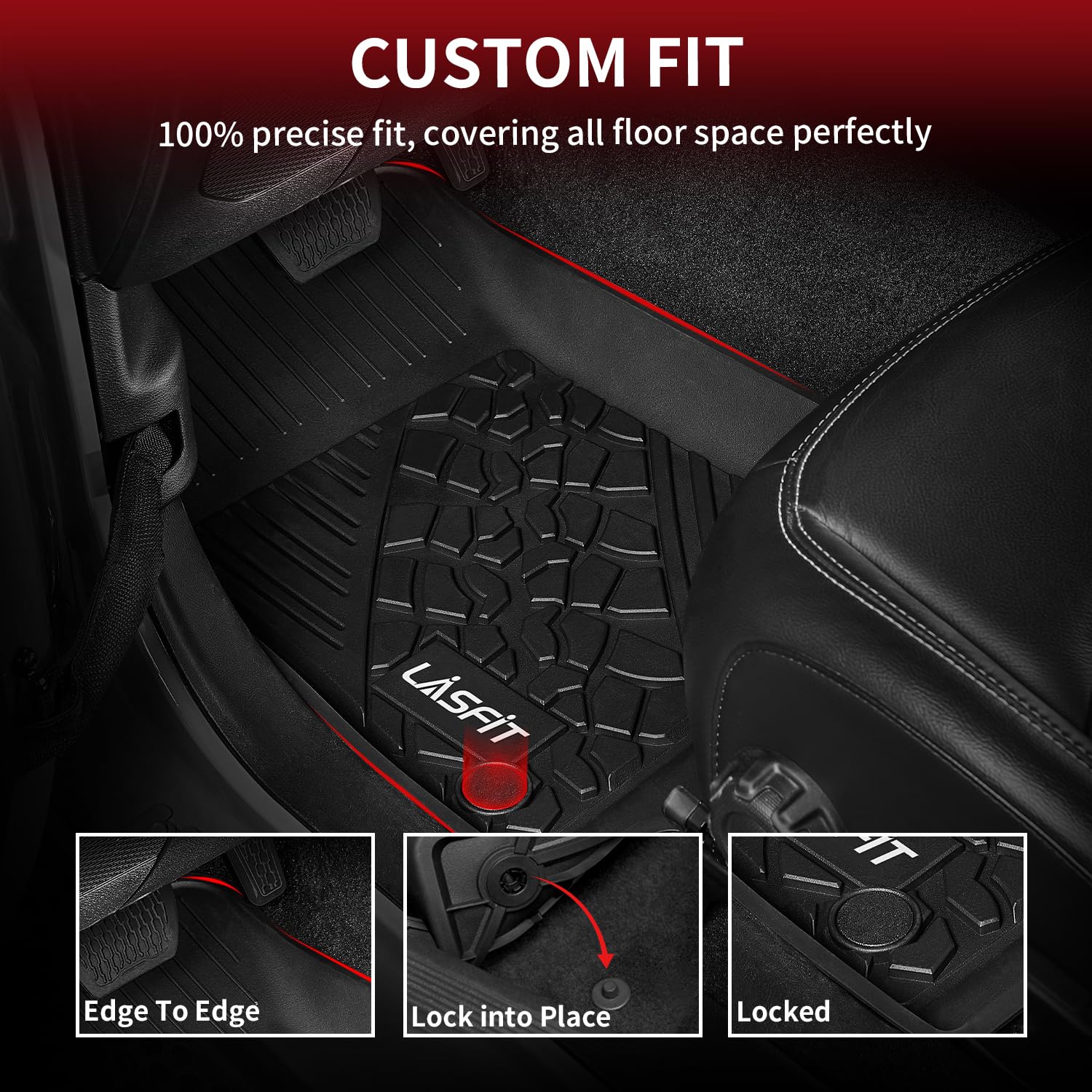 Lasfit Floor Mats For Jeep Gladiator 2020-2024 2025 All Weather Tpe Custom Fit Car Mats Floor Liners 1St & 2Nd & Row, Black