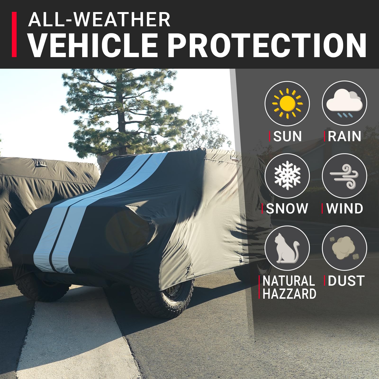 iCarCover Premium Plus SUV Car Cover Waterproof All Weather Rain Snow UV Sun Protection, CJ-5, Wrangler, FJ40, Tracker 2-Door, S