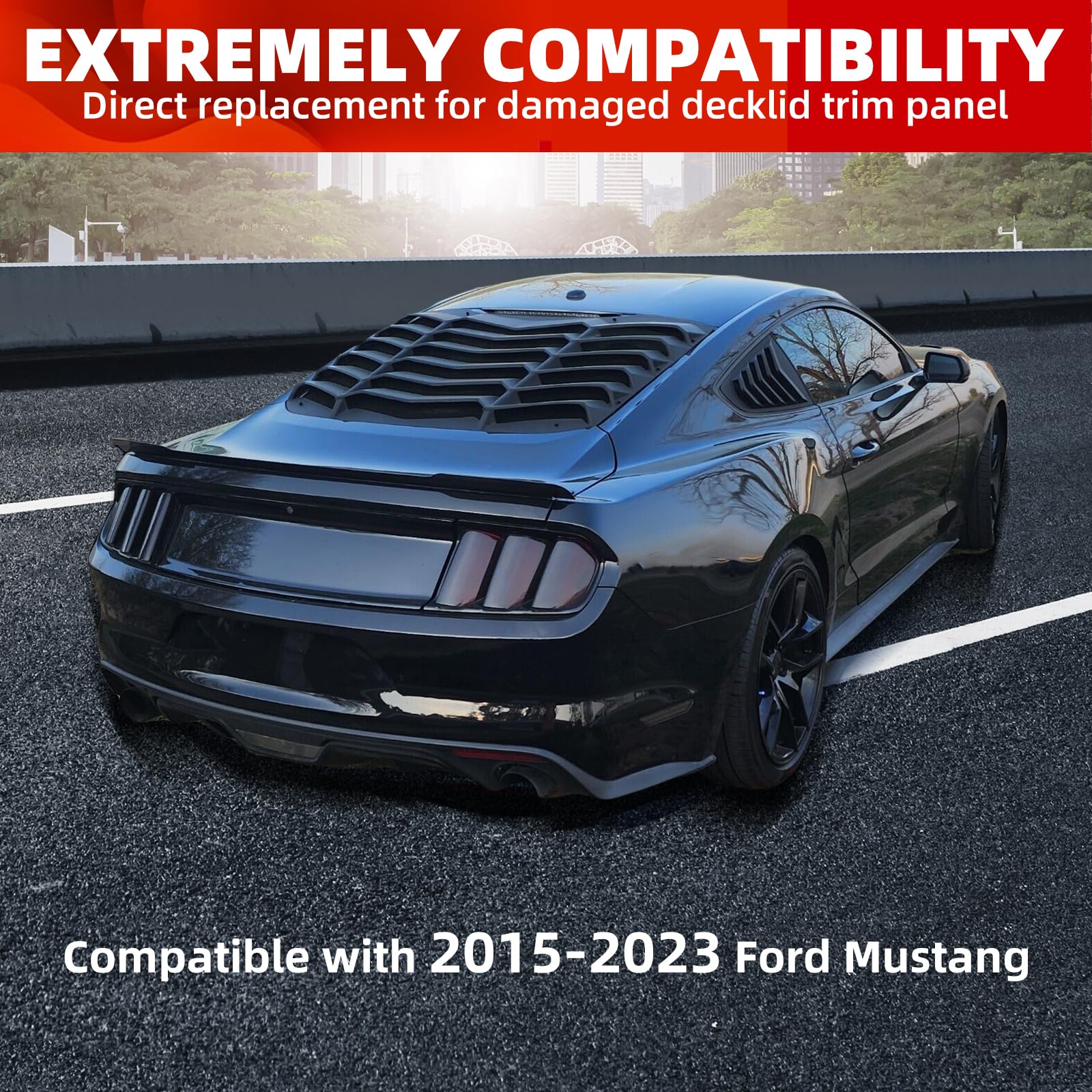 Ecotric Trunk Decklid Trim Panel Compatible With 2015-2023 Ford Mustang Rear Center Trunk Boot Lid Cover Trim - Black