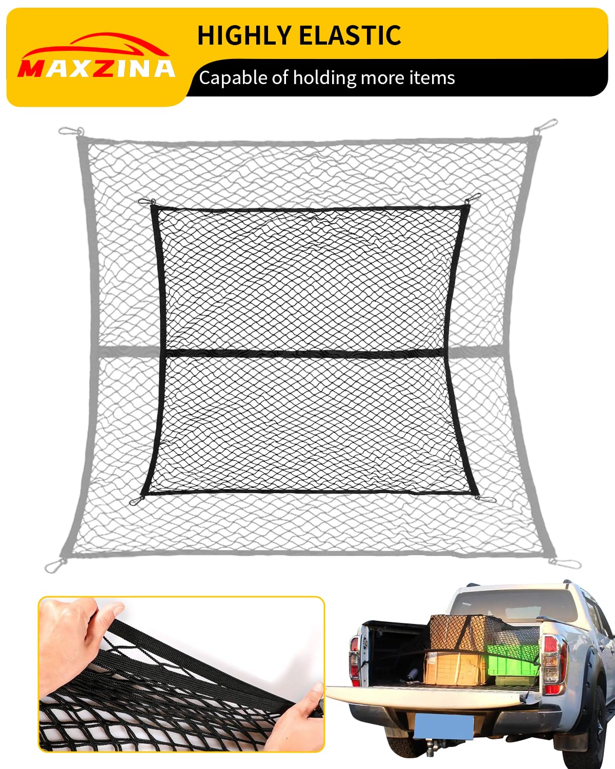 Maxzina Cargo Net Compatible With 2022-2025 Ford Maverick 2021-2025 F150 Truck Storage Net Dense Mesh Single Layer Stretchable A