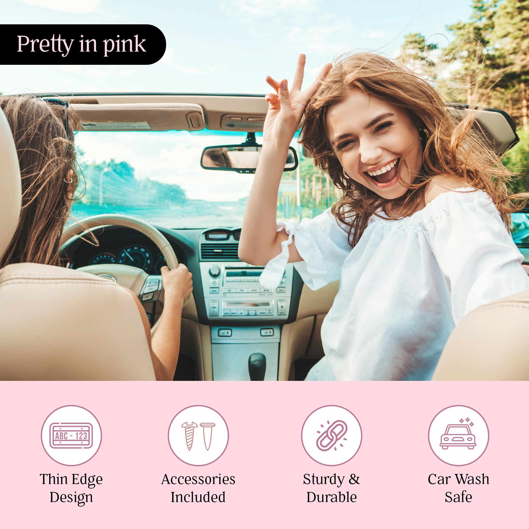 Pink License Plate Frames For Women | Pink Car Plate Frame Holder | Pretty Girly License Plate Frames | Cute License Plate Frame
