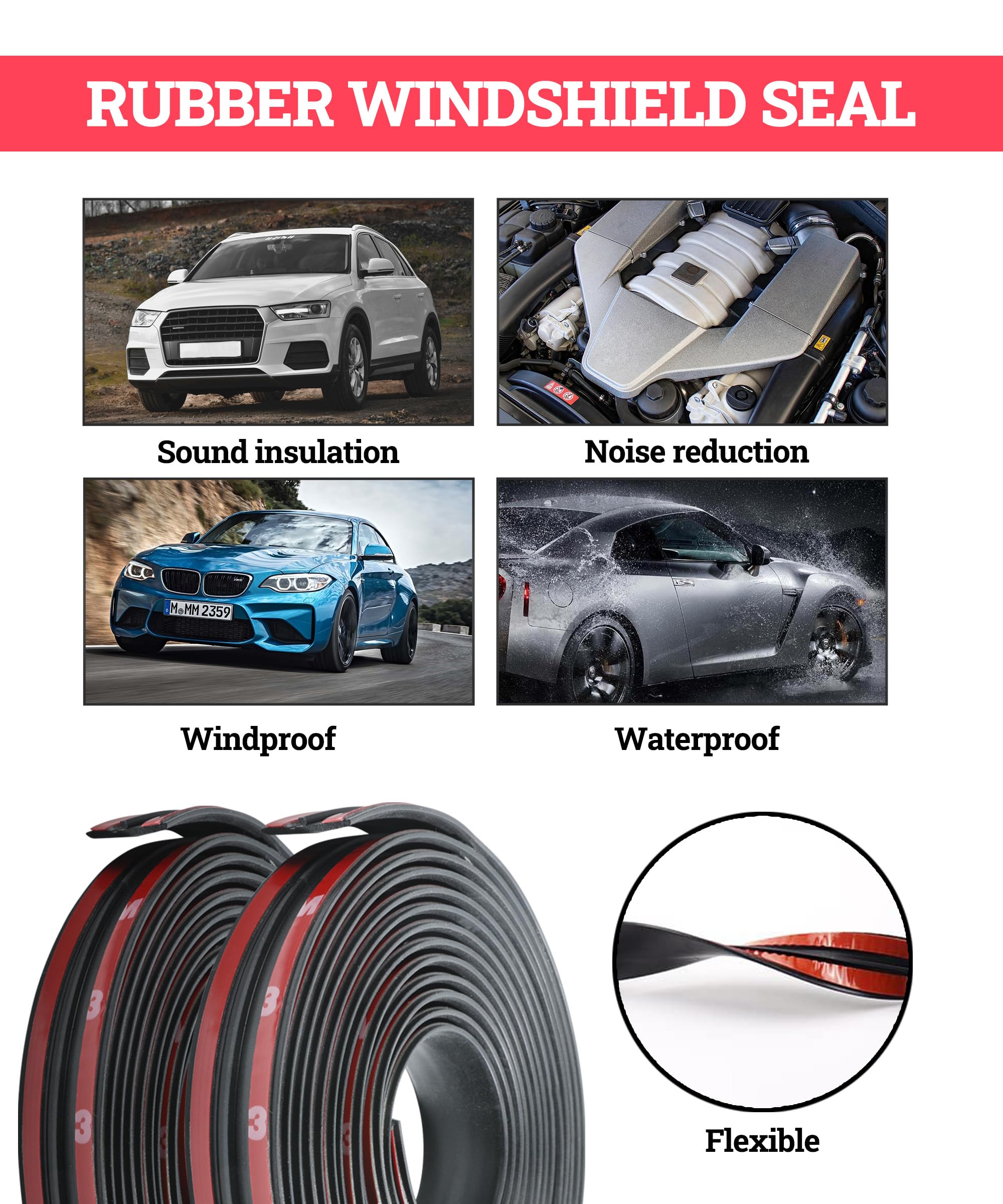 Zlirfy 22Ft Car Windshield Rubber Seal,Car Windshield Seal Strip,T Shape Automotive Weather Stripping for Front Rear Windshield,
