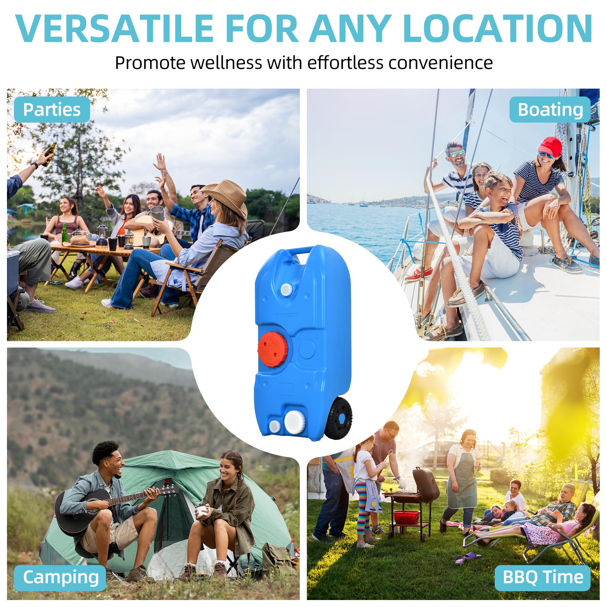 YITAMOTOR 40L Portable Water Tank with Solid Handle, Odorless Tote for Camper with Large Wheels, Portable Water Holding Tank wit