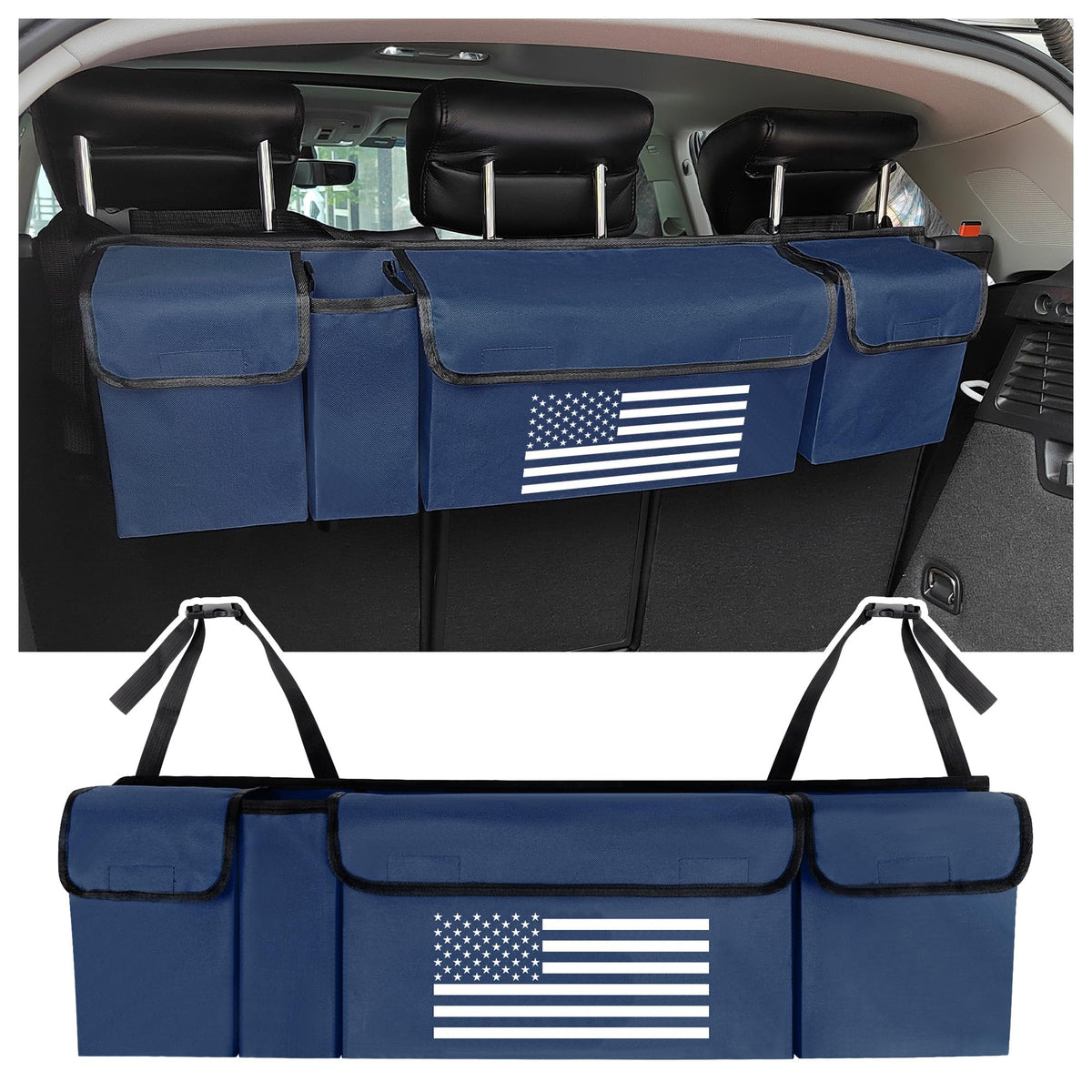 Turcee Car Trunk Organizer,Large Capacity Car Storage Organizer with US Flag Design,Hanging Foldable Car Organizers and Storage 