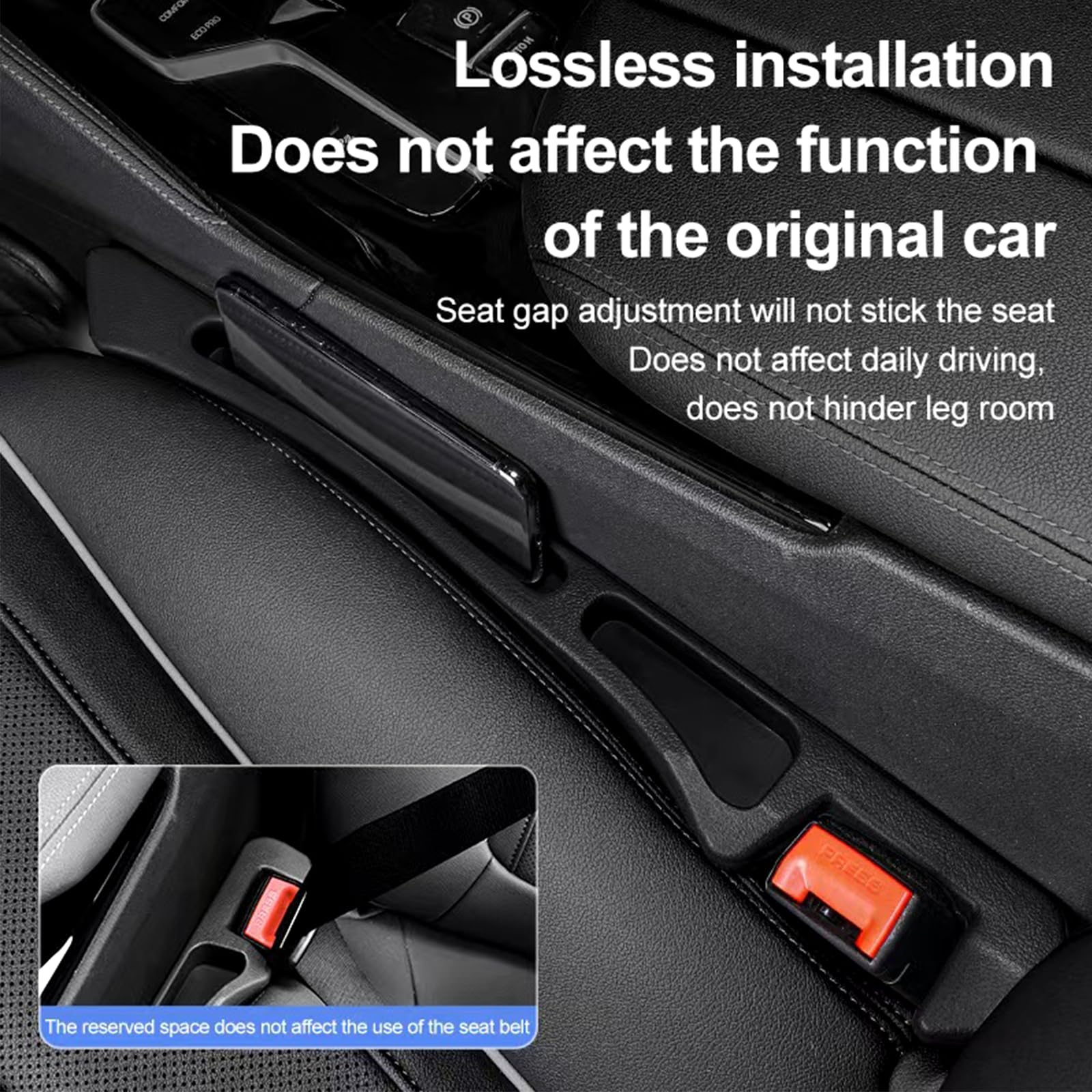 ZELONUUS Car Seat Side Gap Filler 2 Pack, Drop Stop Car Seat Gap Filler With Seat Belt Holes, Car Organizer Inserts Storage Box