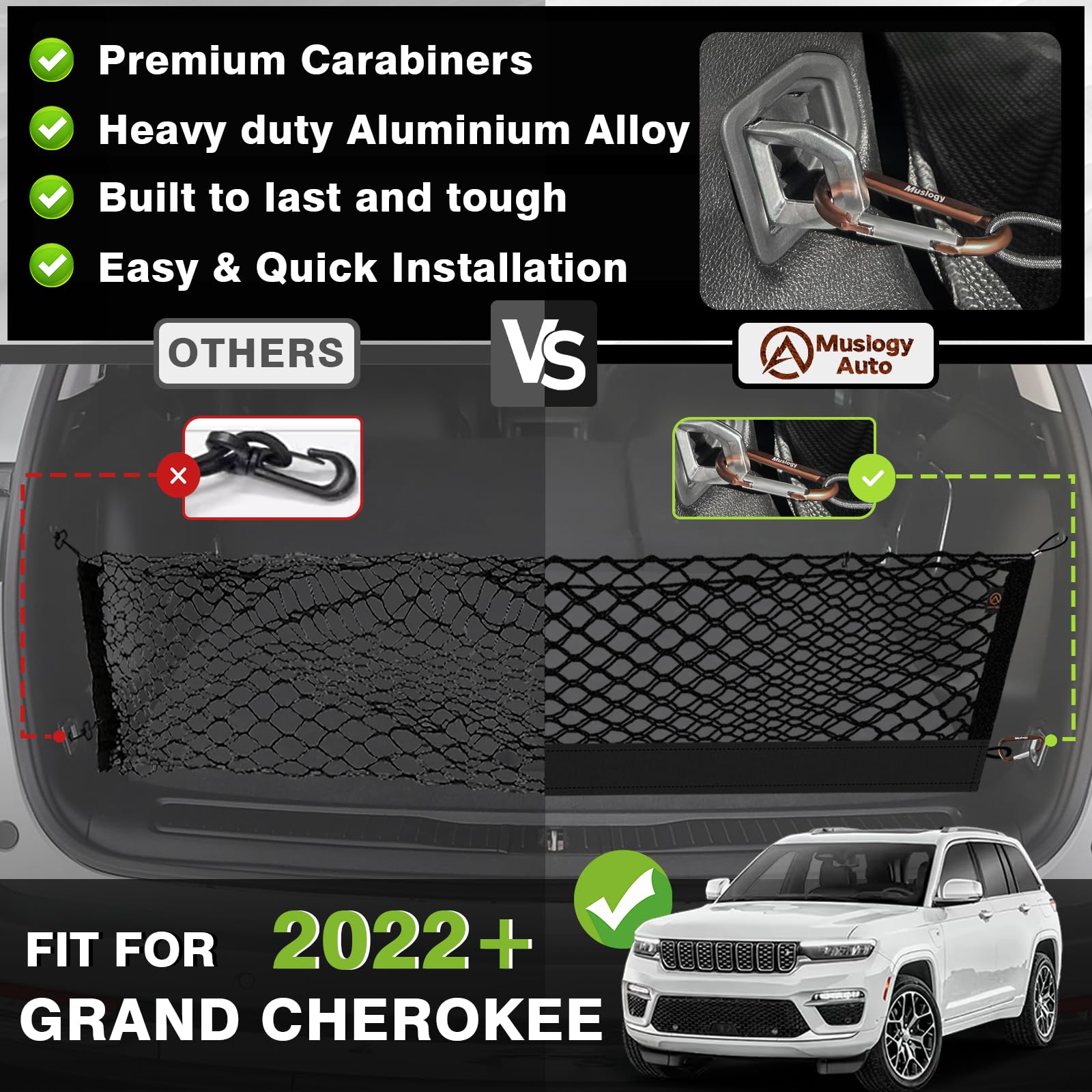 Muslogy Envelope Style Trunk Cargo Net Compatible With 2022-2024 2025 Jeep Grand Cherokee Accessories Custom Fit Trunk Organizer