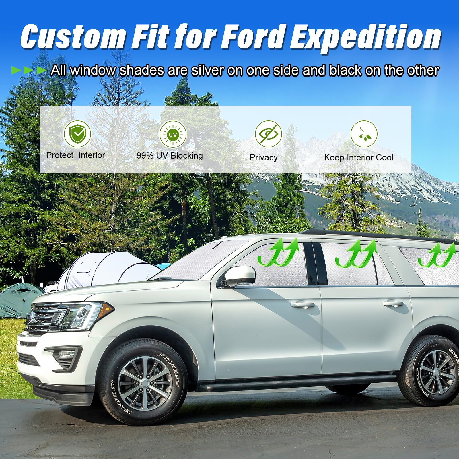 Kmf 8Pcs Full Window Sun Shade Custom Fit For Ford Expedition Accessories 2018-2024(Not For Max Xlt), Privacy Car Window Covers