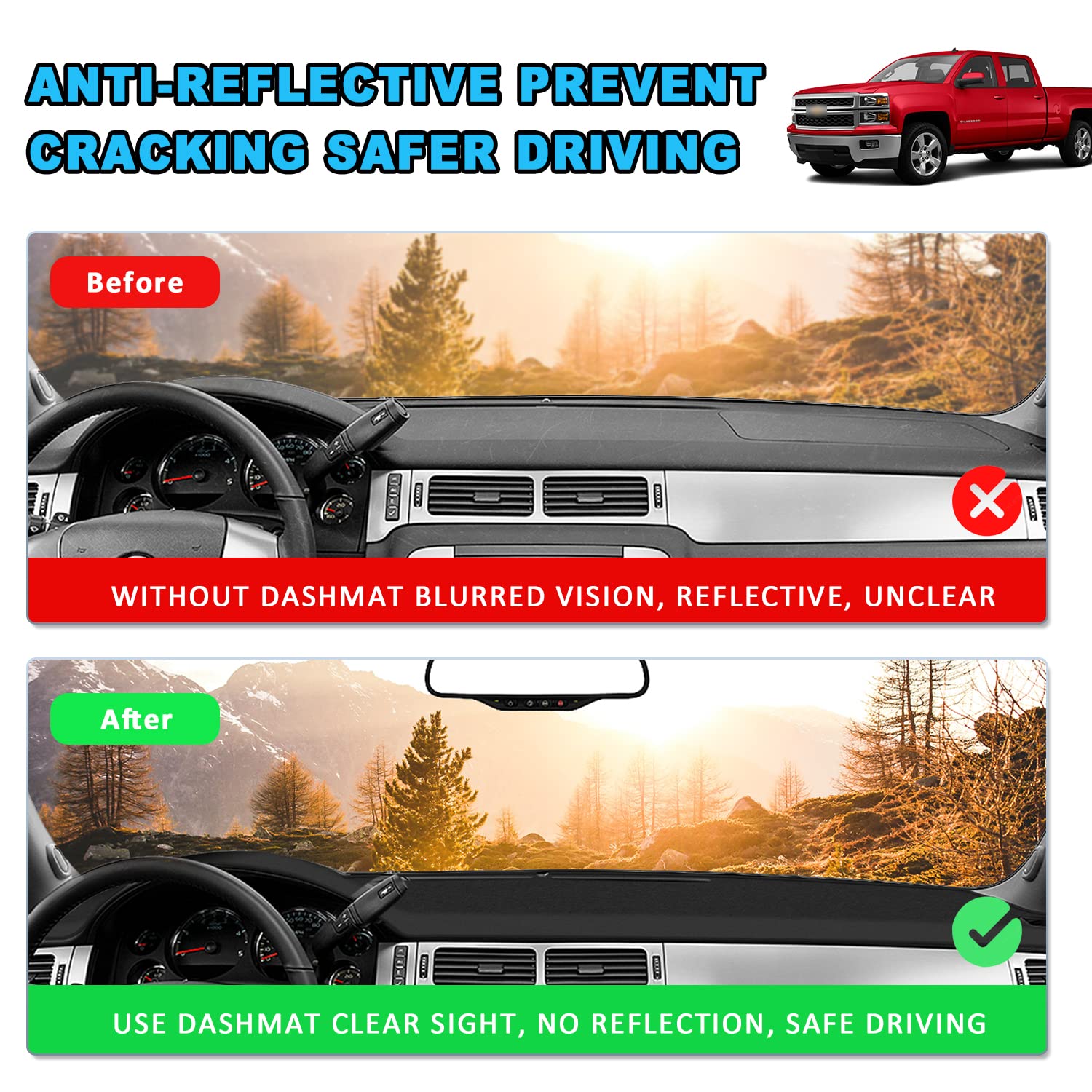 Posaid Dashboard Dash Cover Mat For 2007-2013 Chevy Avalanche Silverado 1500 Ltz, 2007-2014 Chevy Chevrolet Tahoe Suburban, 07-1