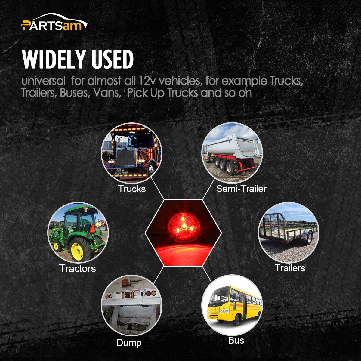 Partsam 5Pcs 2 Inch Red 4 Led Round Sealed Trailer Clearance Marker Light Mount Grommet/Pigtails Hardwired