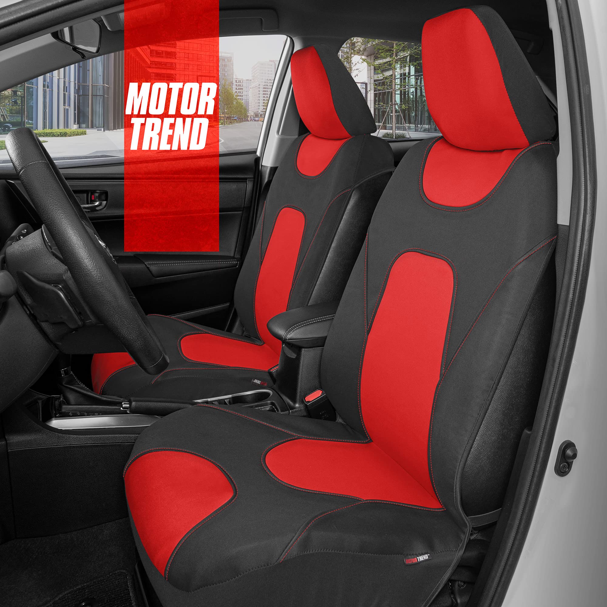 Motor Trend AquaShield Waterproof Front Seat Covers, Red Seat Covers for Cars – Padded Neoprene Front Car Seat Cover, SUV Seat Covers Protector - Car Interior Cover for Auto Truck & Van