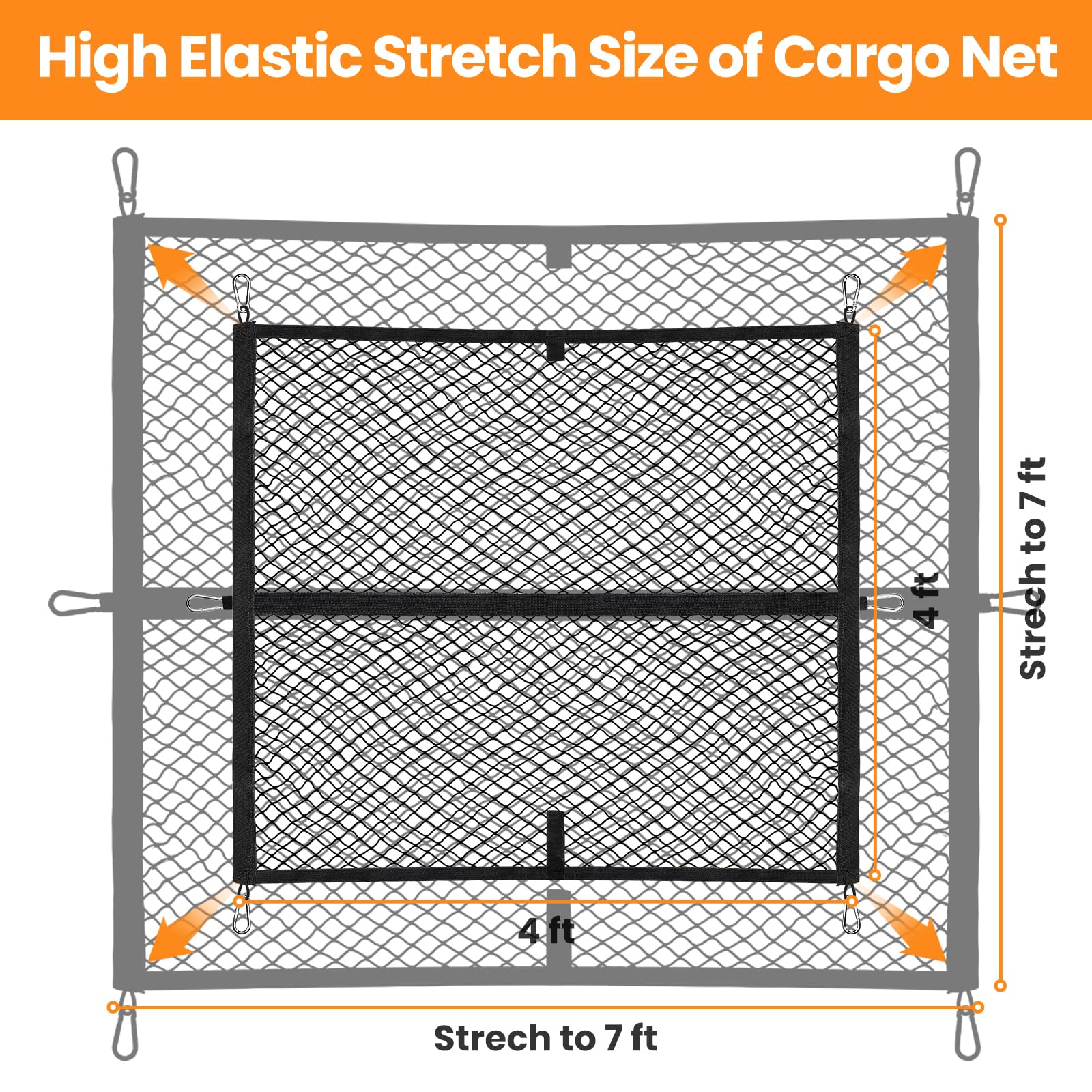 Truck Bed Net, Highly Elastic Cargo Net for Pickup Truck Bed, Stretchable Mesh Organizer for Pickup Trunk Bed, Suitable for Dail