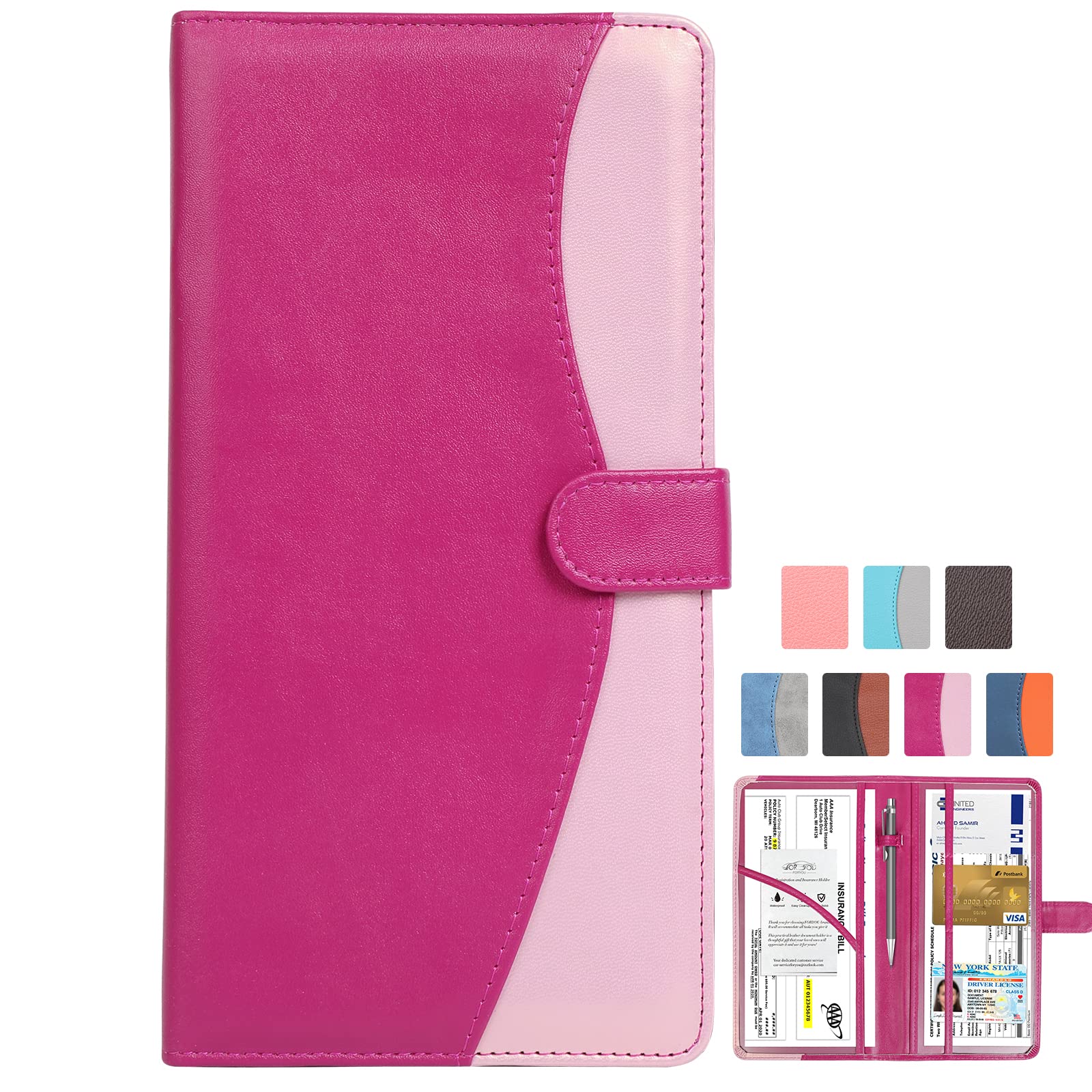 Foryou Car Registration And Insurance Holder Car Document Holder Registration And Insurance Card Holder For Cards, Driver License & Other Essential Documents(Purple Pink)