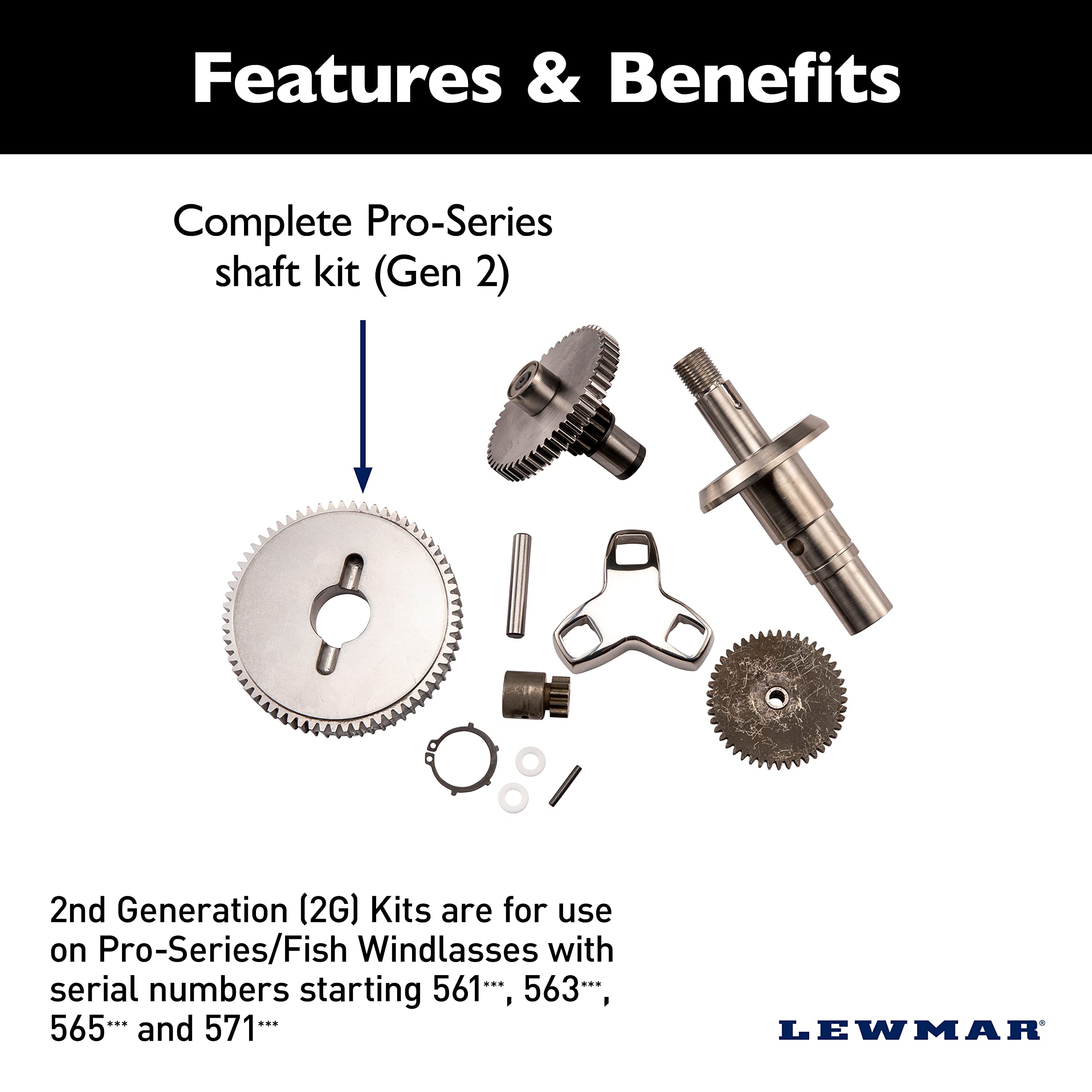 Lewmar 2Nd Generation (2G) Replacement Gears/Shaft Kit For Pro-Series/Fish Windlasses With Serial Numbers Starting In 561, 563, 565, 571-2020200943