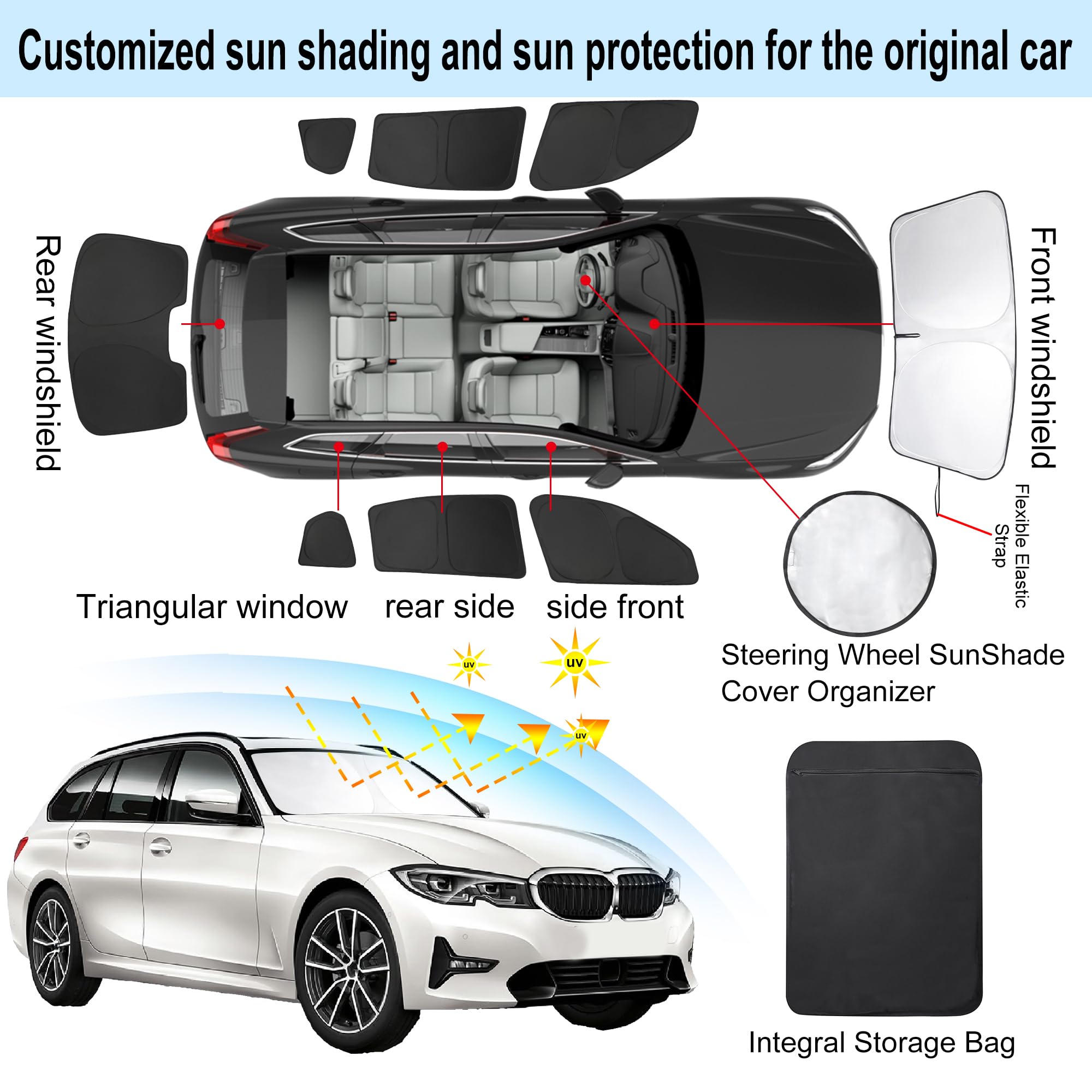 8Pcs Yycke Window Shades For 3 Series 2013-18 For Bmw Accessories Car Side Full Windows Rear Triangular Windshield Sun Shade Sun
