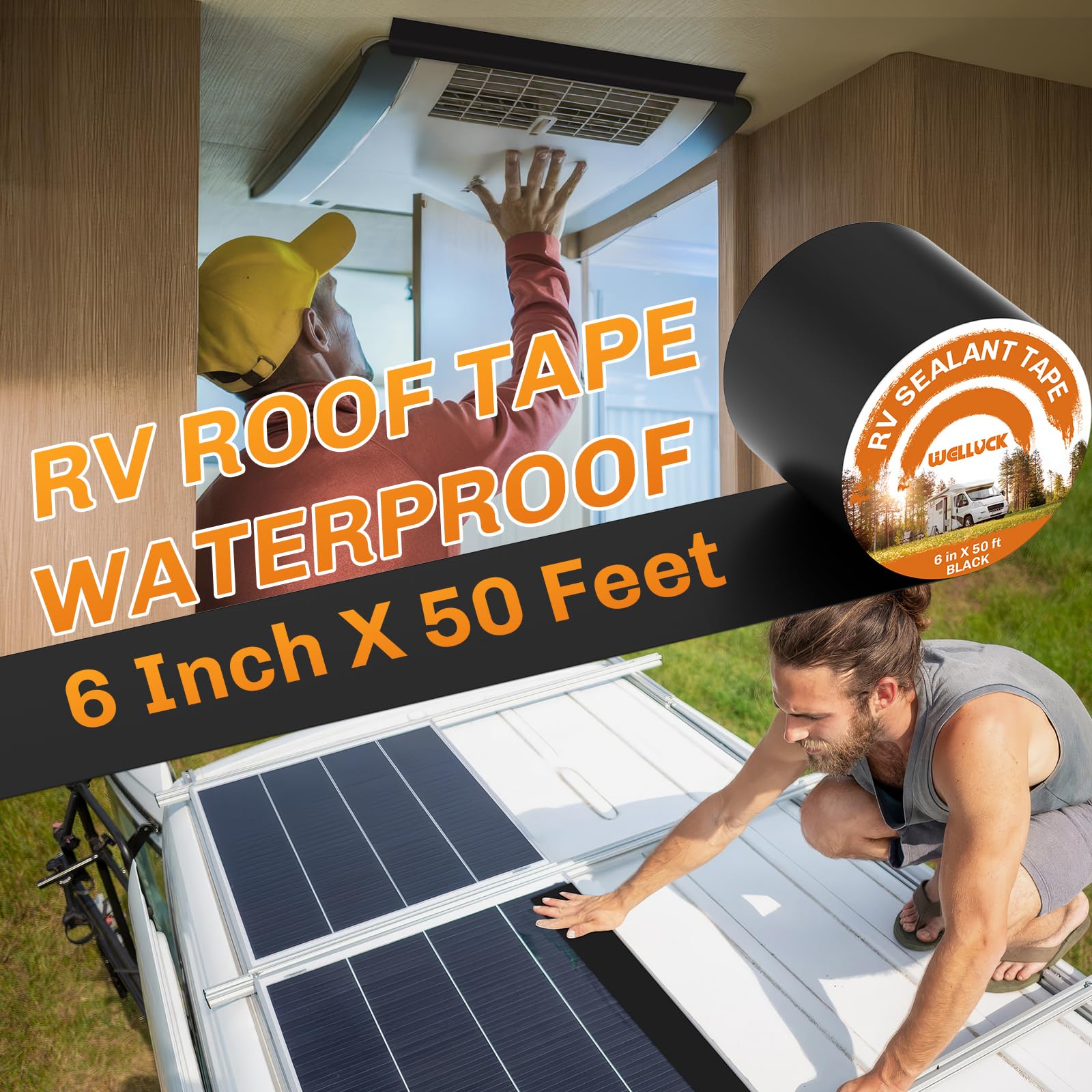 Welluck Butyl Sealant Tape, 6 Inch X 50 Foot Rv Roof Tape Sealant Roofing Tape Black, Waterproof &Uv Rv Tape For Roof Camper Tra