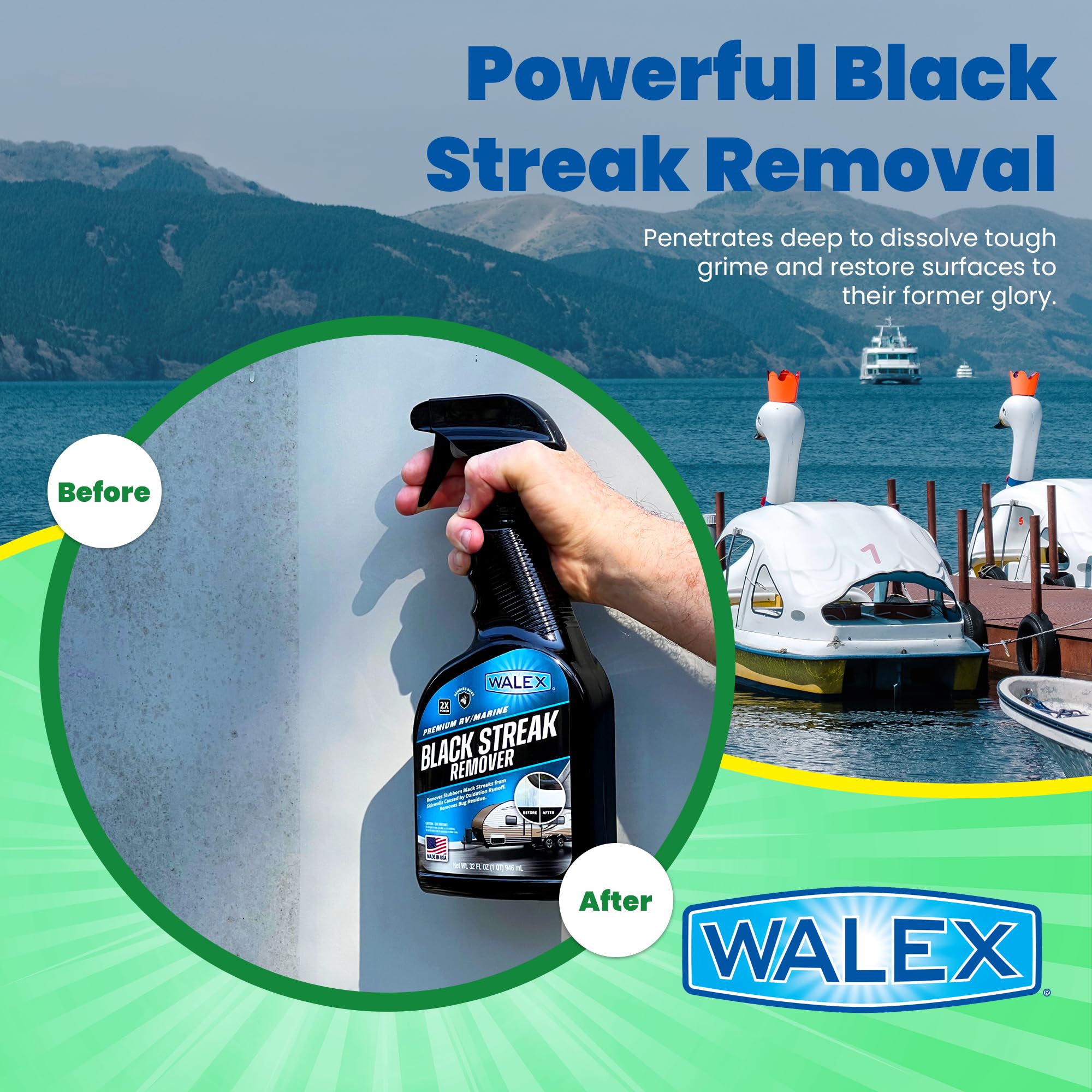 Walex Premium RV/Marine Black Streak Remover - Powerful Exterior Cleaner for RVs, Campers, and Boats, Restores Original Shine, R