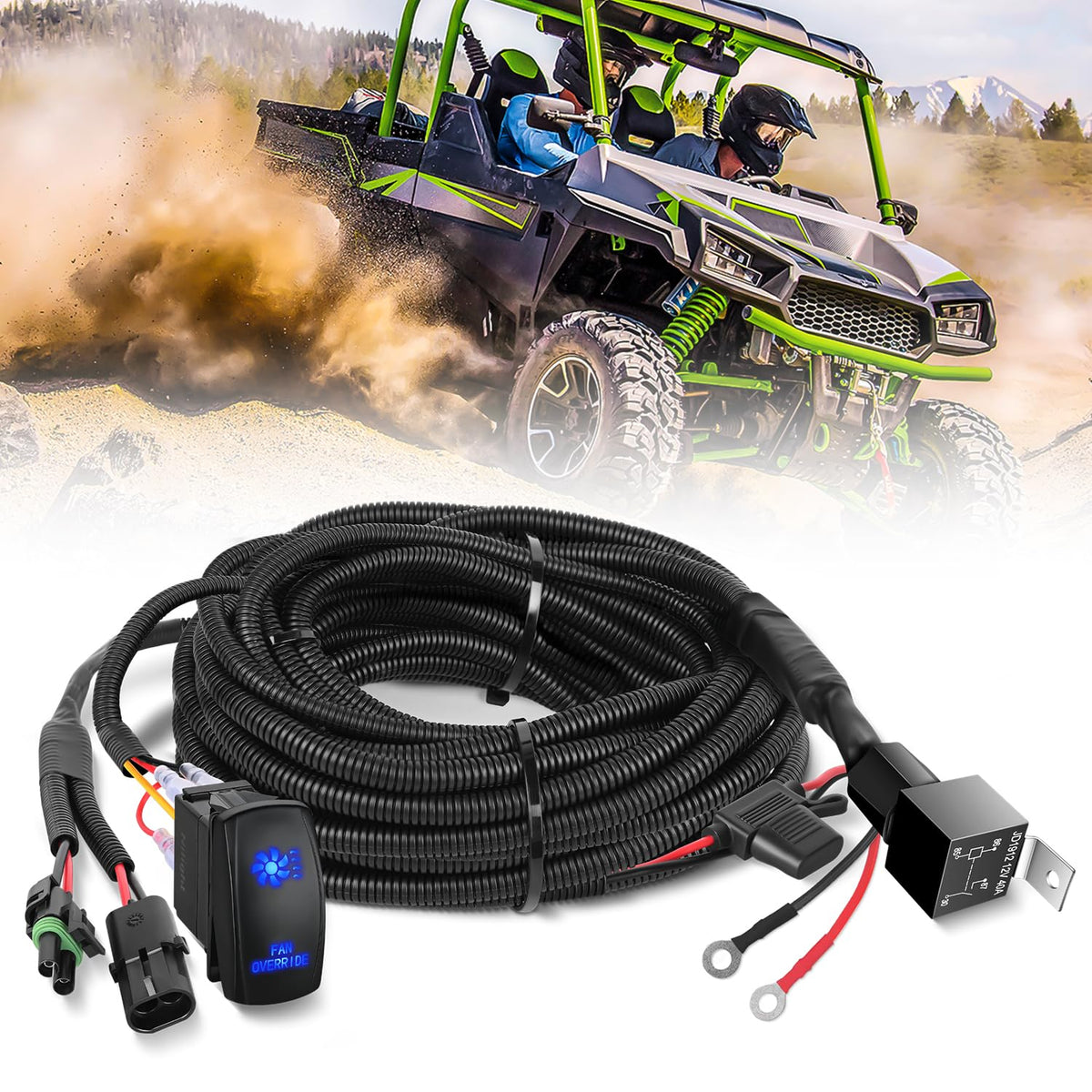Nilight 16AWG ATV UTV Fan Override Switch Kit Wiring Harness Relay 5PIN Rocker Plug and Play for Engine Cooling Compatible with 