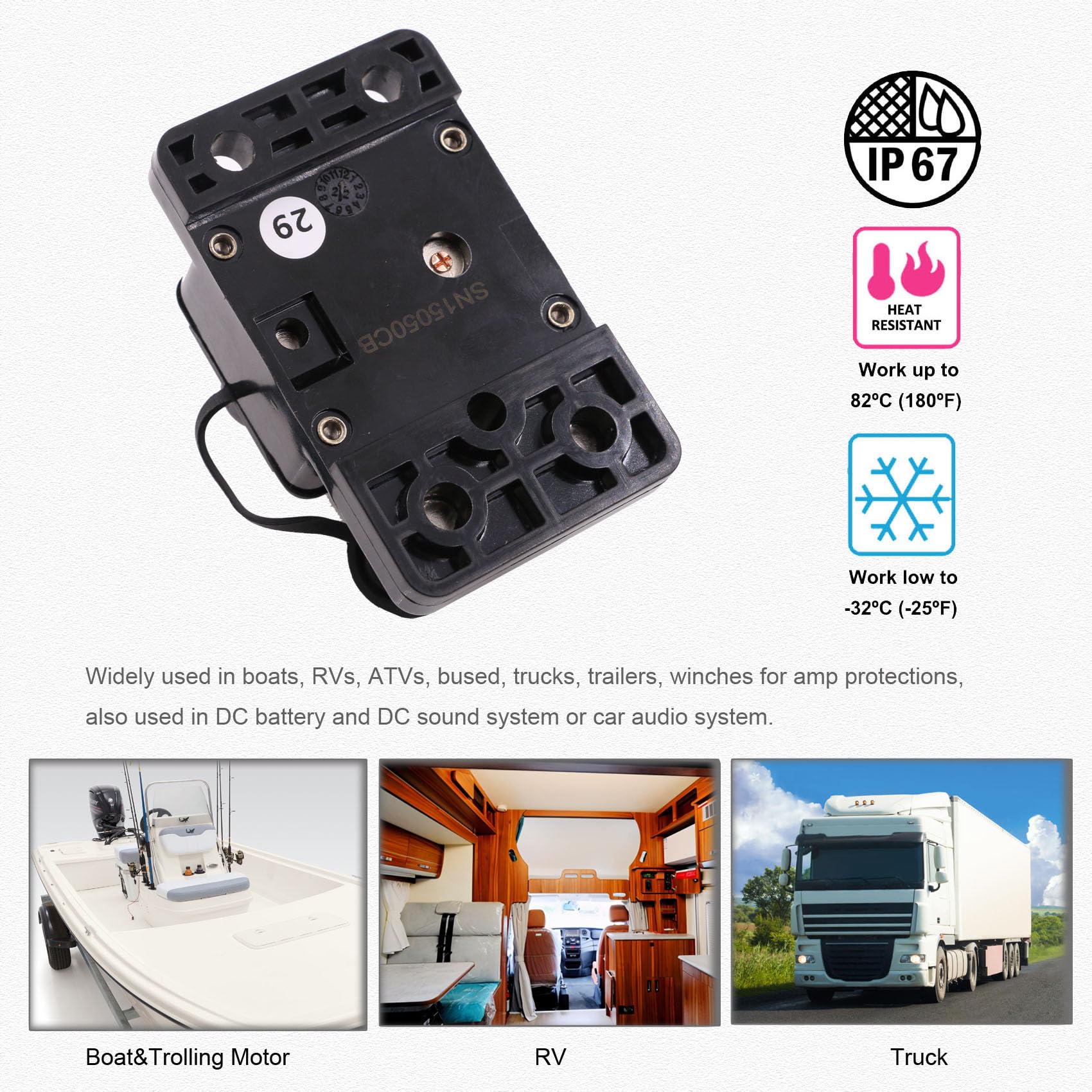T Tocas Hi-Amp 150A Surface-Mount Circuit Breaker Double 3/8'' Stud With Manual Reset Switchable, 12V - 48V Dc, 150 Amp Ip67