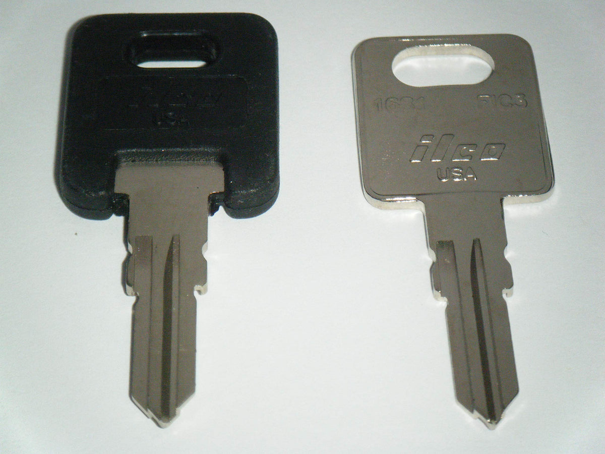 HF320 RV Keys Ilco RV Motorhome Trailer Keys 1 Black Top & 1 Metal Cut to HF320 Working Keys Travel Trailer Motor Home Toy Hauler Keys Replacement Keys FIC