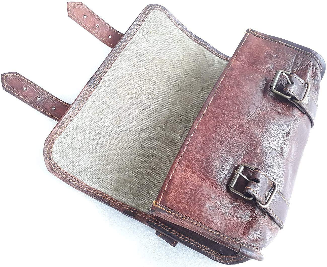 Motorcycle Genuine Goat Leather 2 Strap Buckle Closure Tool Harley Brown Bag Quick Release Clasp Reinforced For Handlebars,Forks