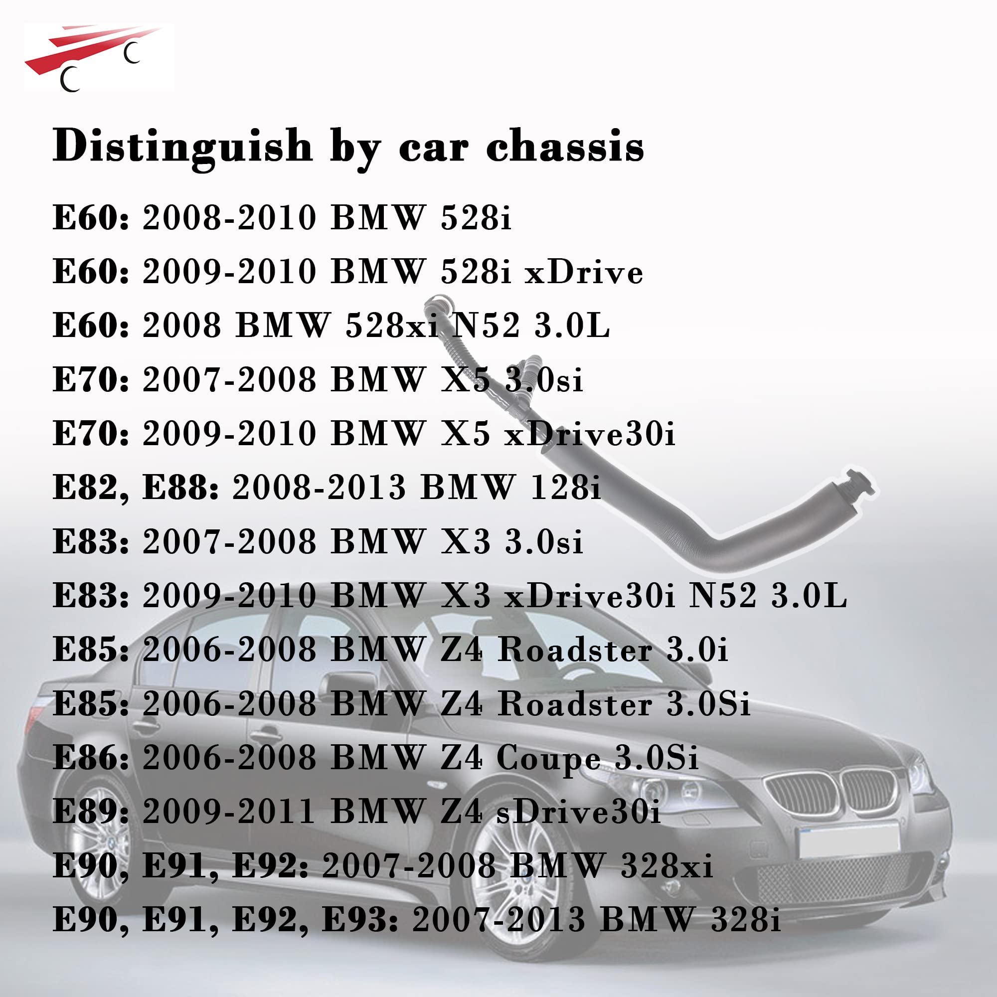 OKAY MOTOR 3-Way PCV Crankcase Breather Hose for BMW 128i 328i 528i X3 X5 Z4 N52 3.0L - Black