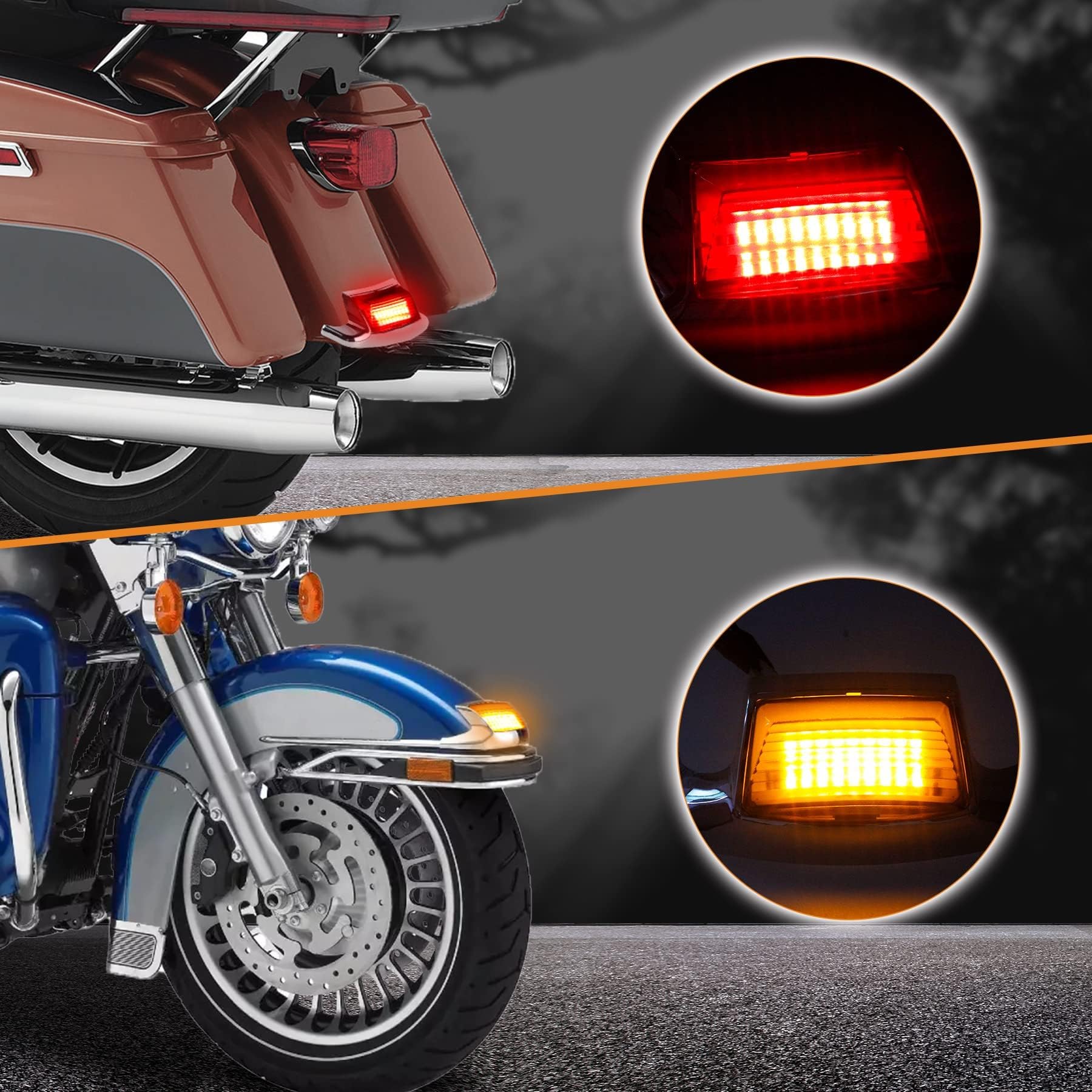 NTHREEAUTO LED Fender Lights for Harley Touring - Chrome, Model FBAN3MP25024, Front & Rear, Compatible with Road King, Electra Glide, Softail