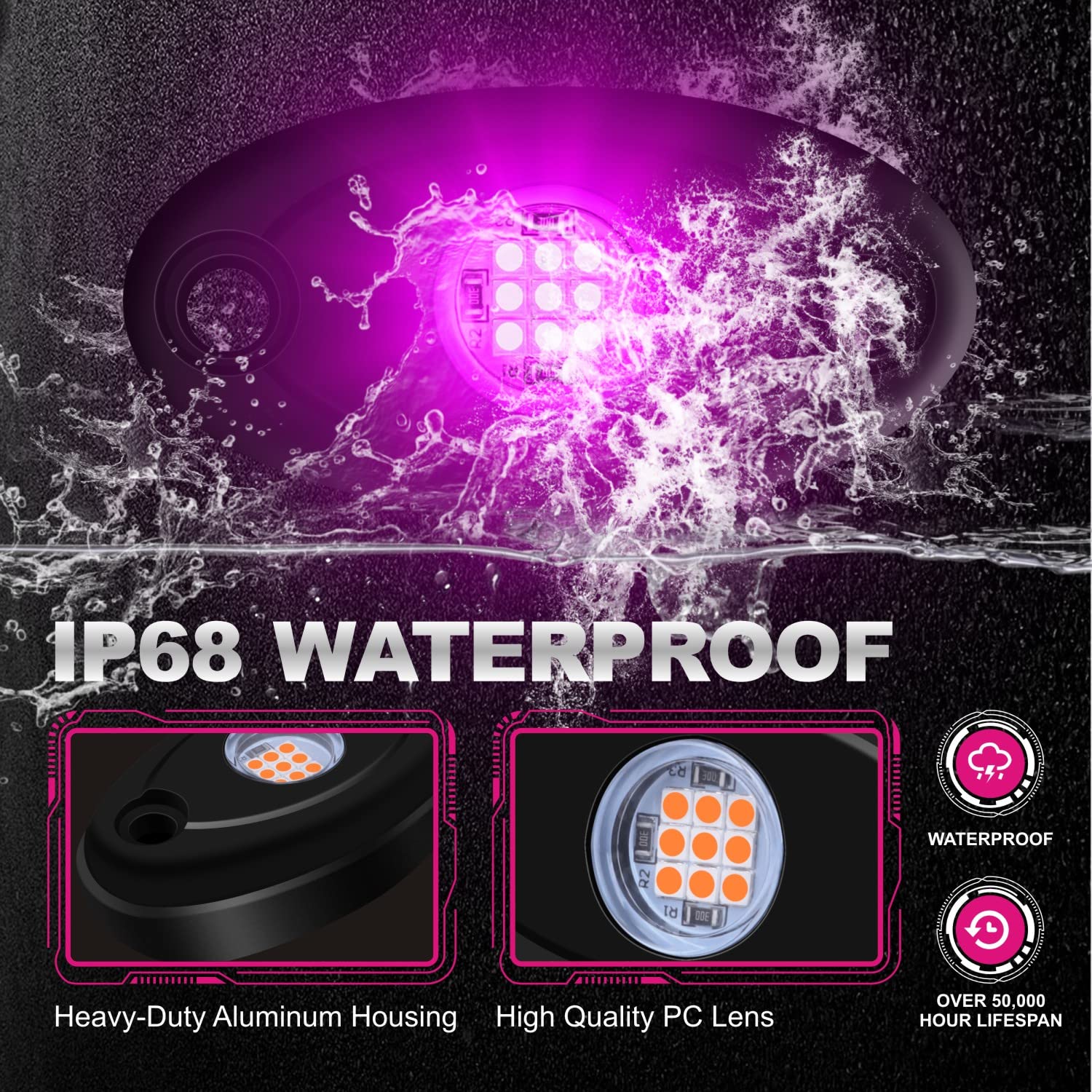 Ly8 6 Pods Led Rock Lights Kits Purple Neon Underglow Lights For Car Trucks Atv Utv Suv Jeep Boat Underbody Glow Trail Rig Lights Waterproof (Purple)